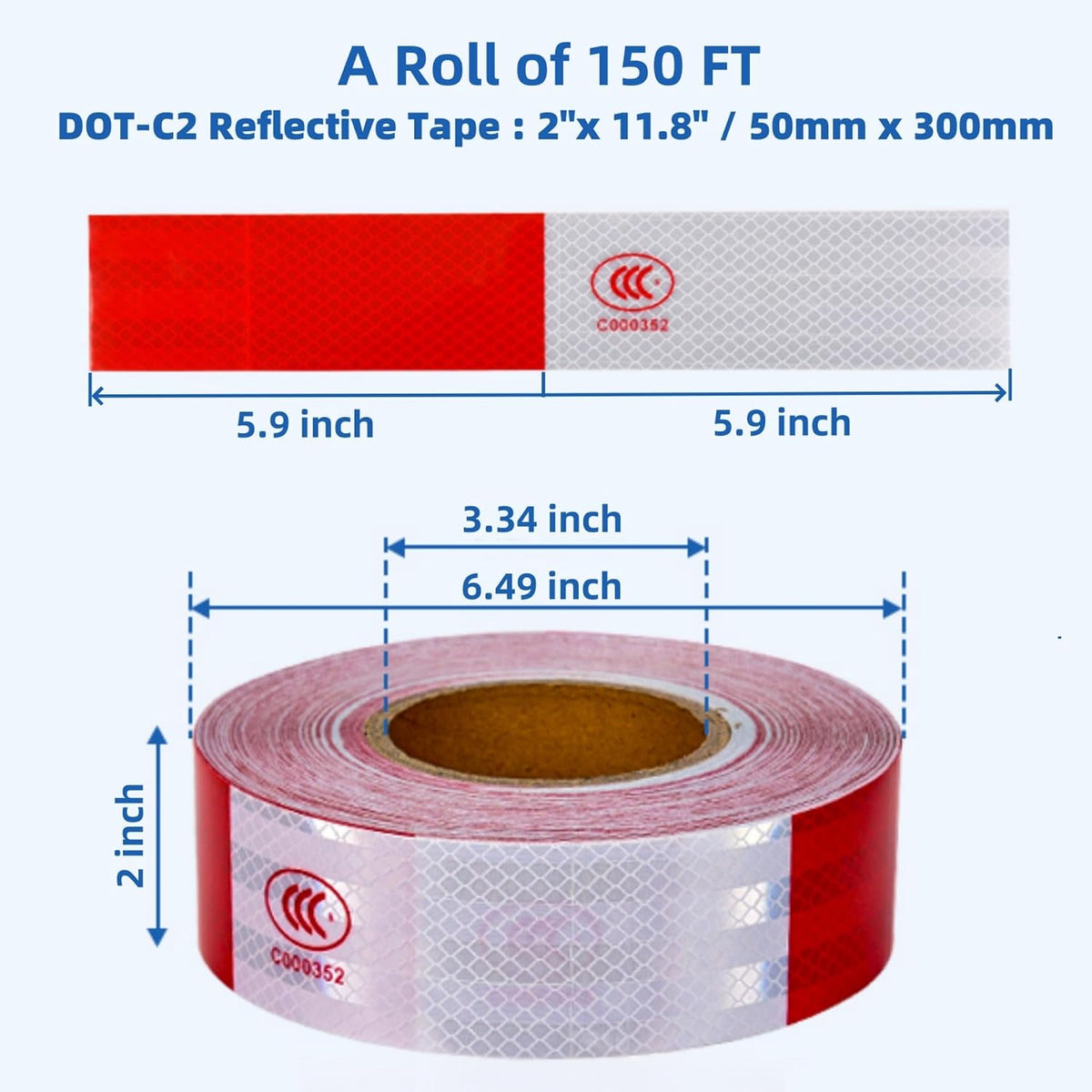 Reflective Tape for Trailers 2" x 150' Red & White Outdoor Waterproof