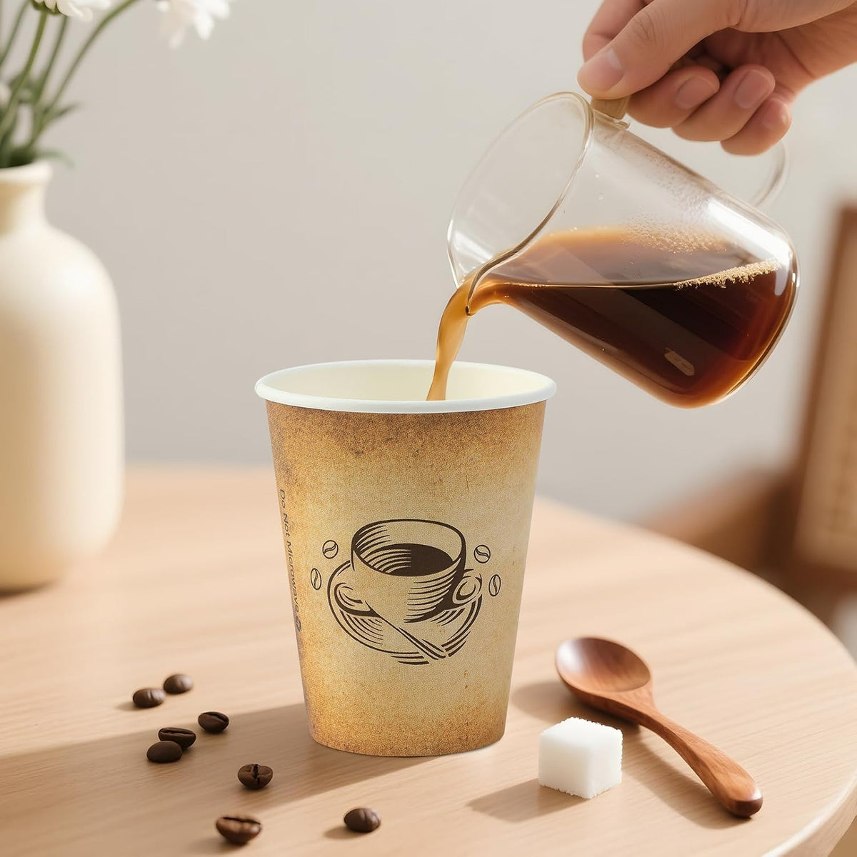 300 Pack 12oz Disposable Paper Coffee Cups Retro Design