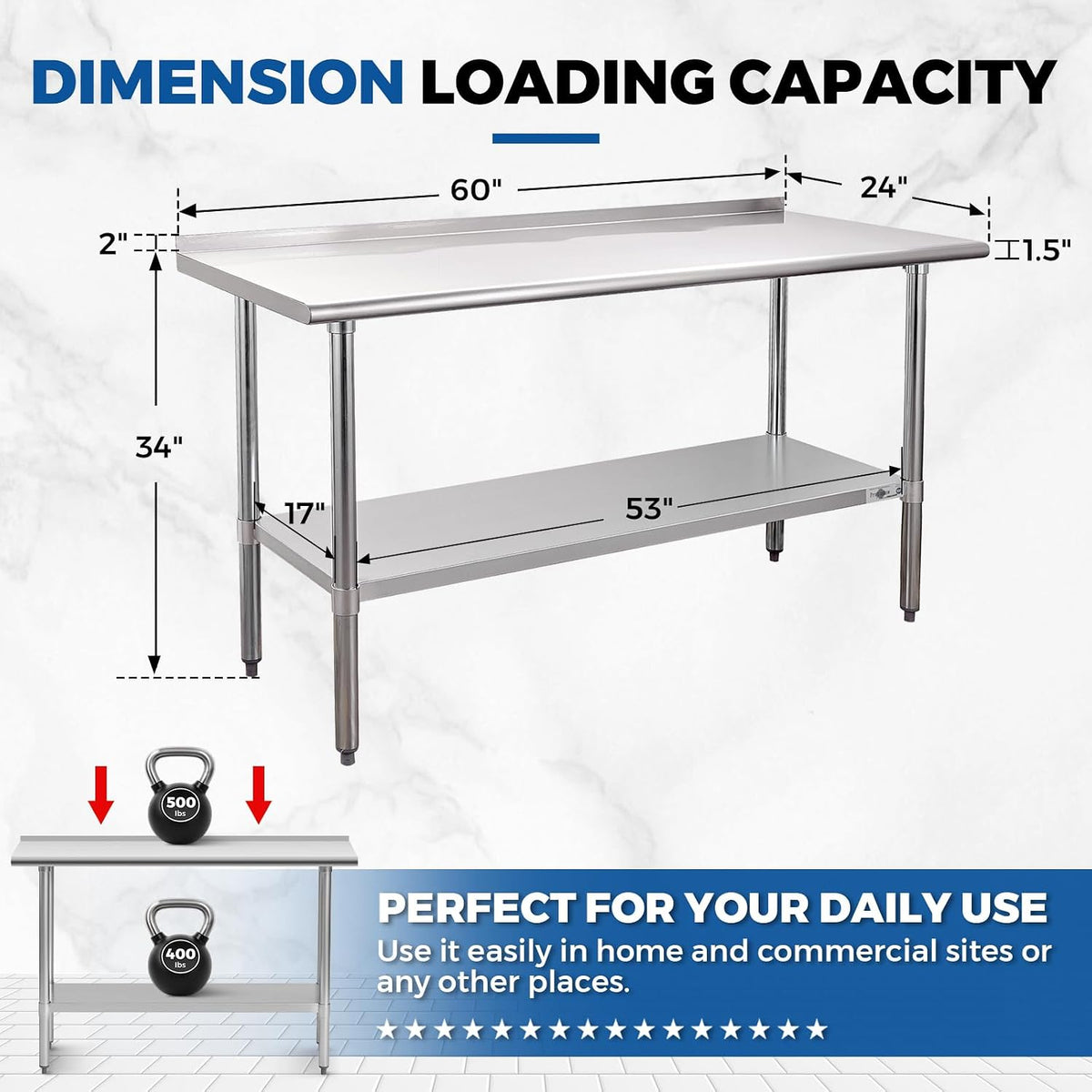 Stainless Steel Prep Table 24''x60'' Workbench with Backsplash