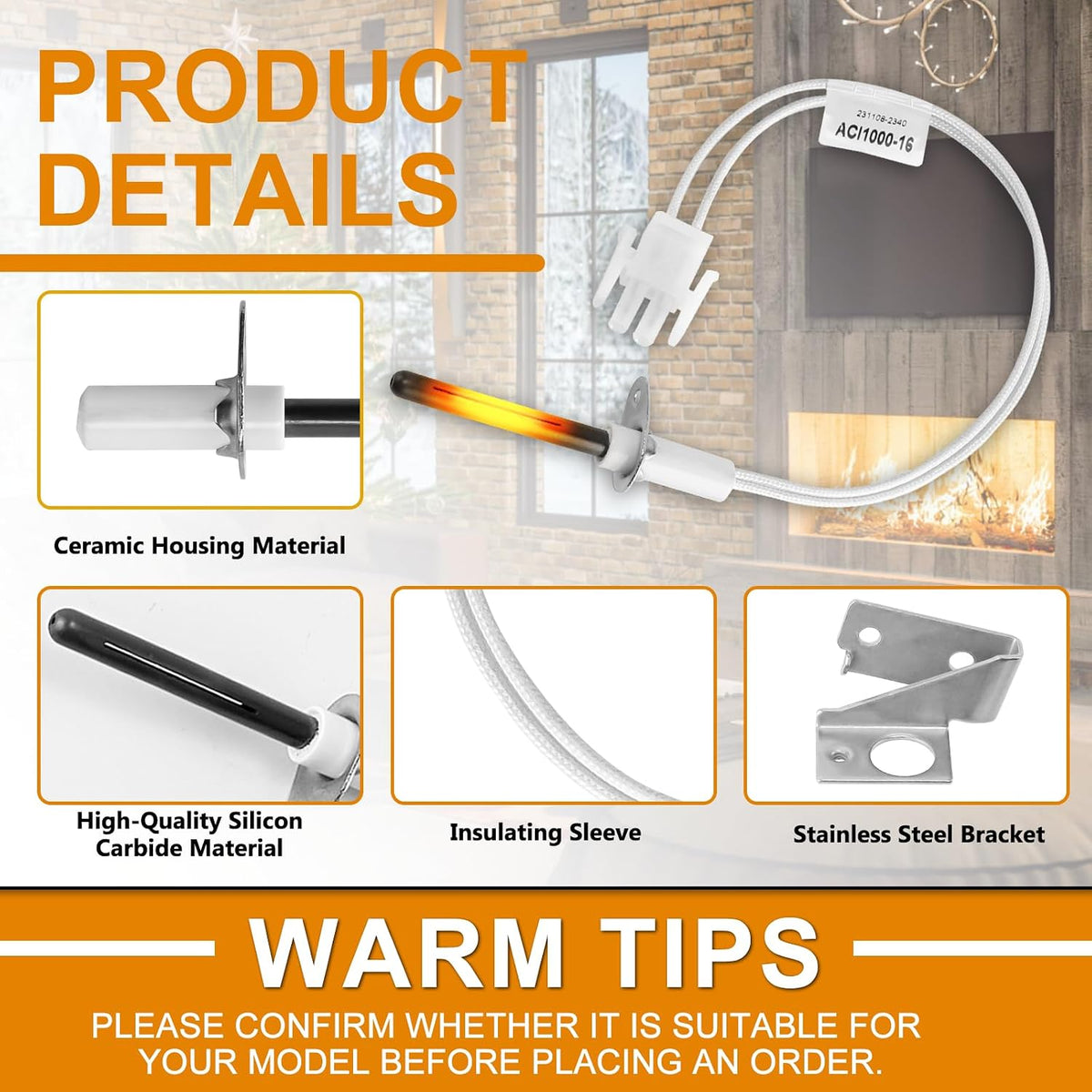 Cenipar 903110A 903110 Furnace Hot Surface Ignitors with Plug, Round Silicon Nitride Universal Hot Surface Igniter Kit Replacement for Nordyne Furnace Igniters 903110