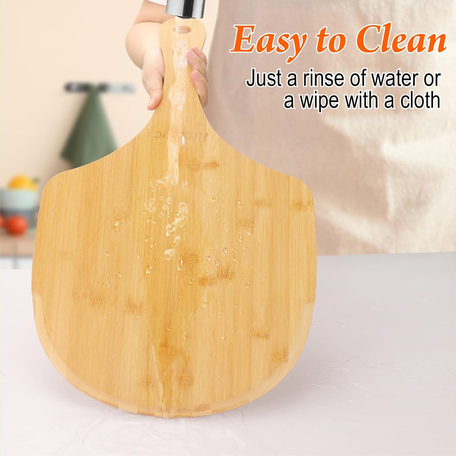 Pizza Peel Set of 2, 14 Inch Natural Bamboo Pizza Paddle – Non-Stick Wooden Pizza Board for Oven, Cutting Board &