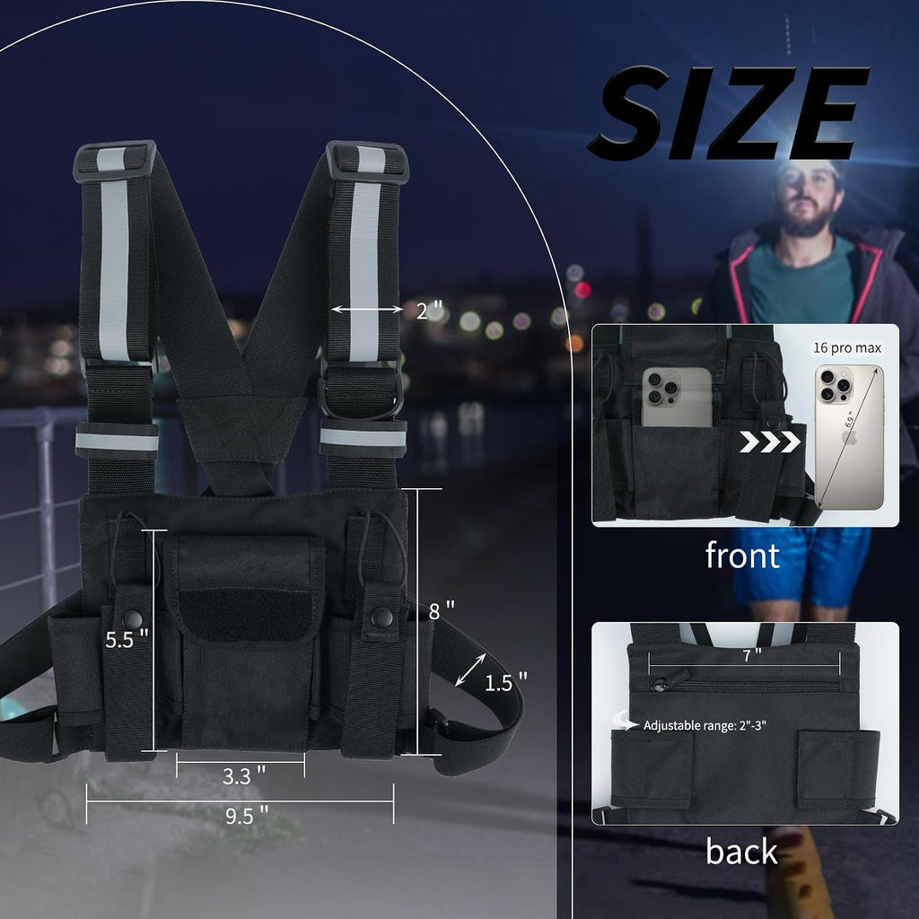Radio Harness with Reflective Straps, Micro Rig Harness Chest Pack Tactical Vest Radio Holster Bag