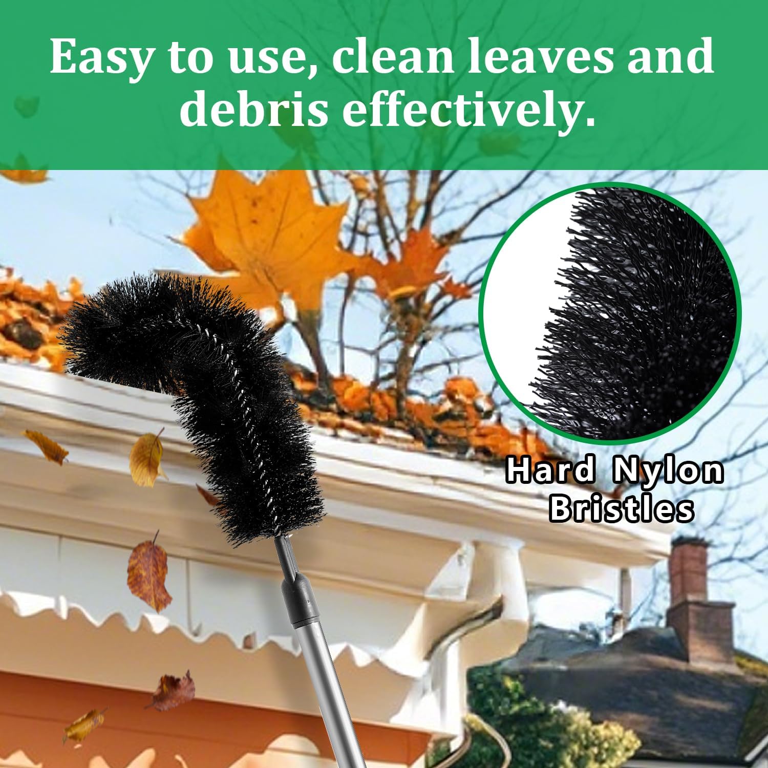 Gutter Cleaning Tools from The Ground, RV Rain Gutter Cleaning Brush with Pole, No Ladder Needed for Removing Leaves