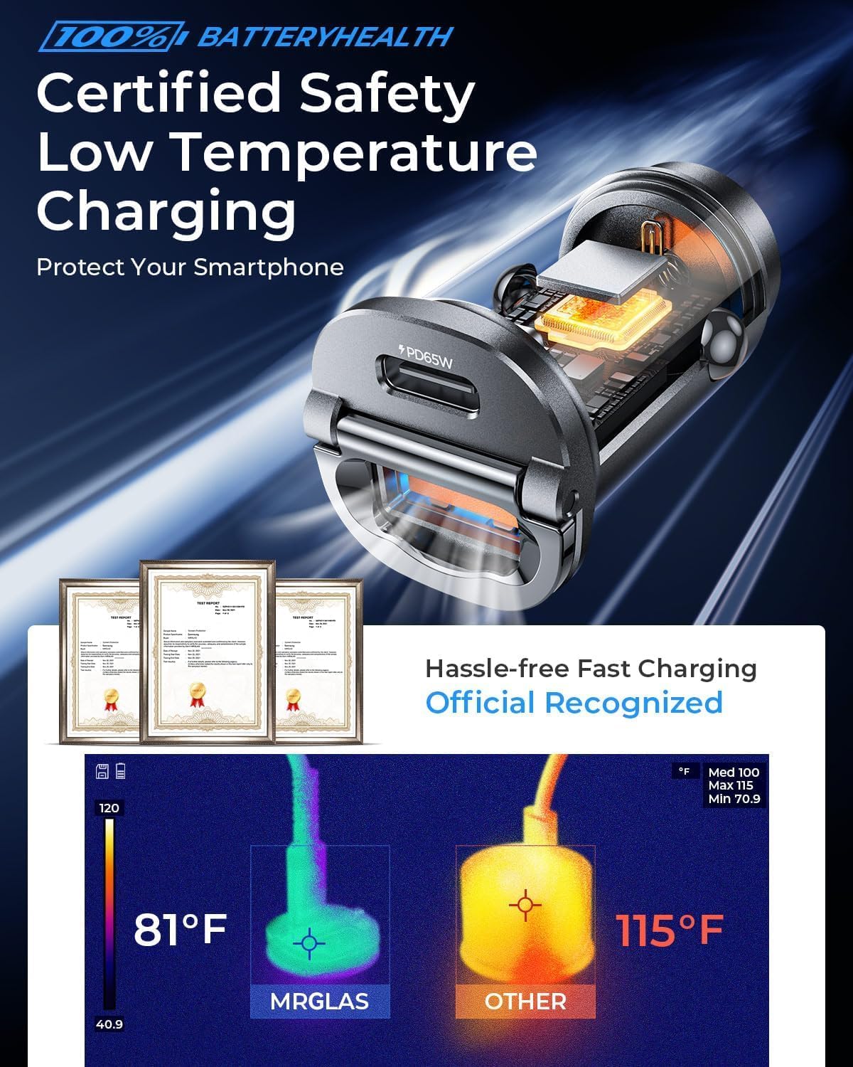 【Upgraded】 125W Car Charger USB C Super Fast Charging, [PD65W & QC60W][All Metal] MRGLAS Cigarette Lighter Car