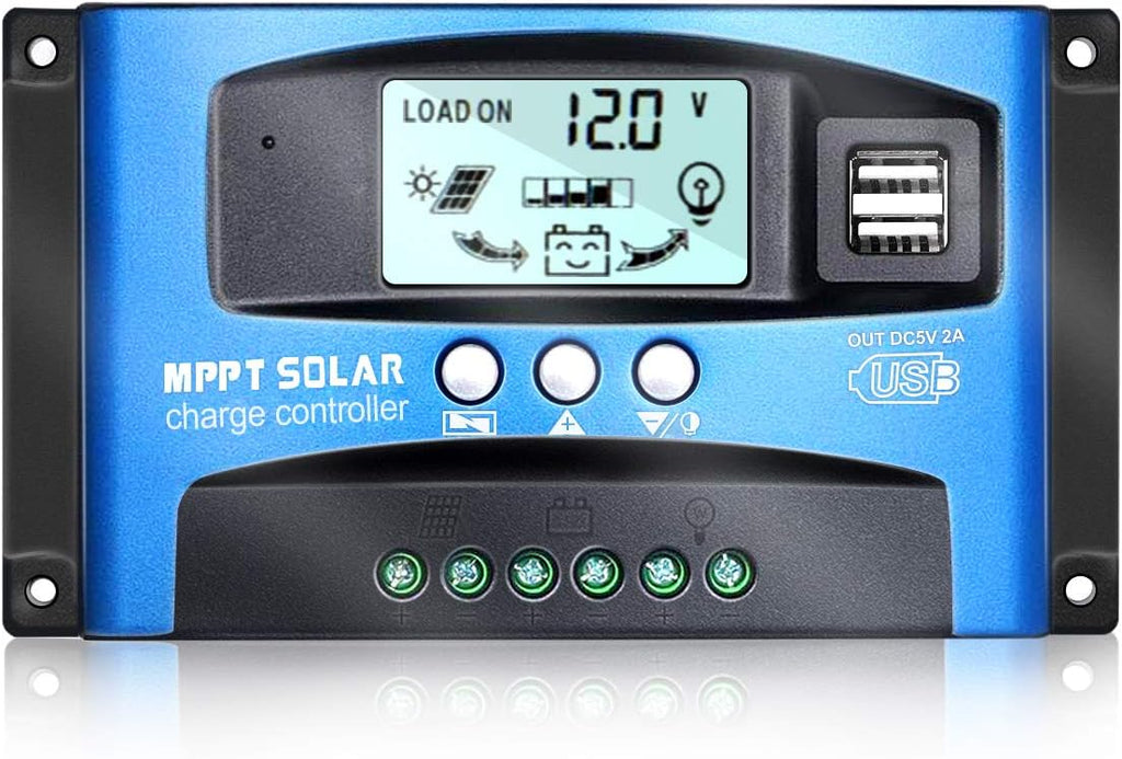 MPPT Solar Charge Controller 30A 12V/24V Auto Solar Panel Intelligent Regulator with Dual USB Port LCD Display for