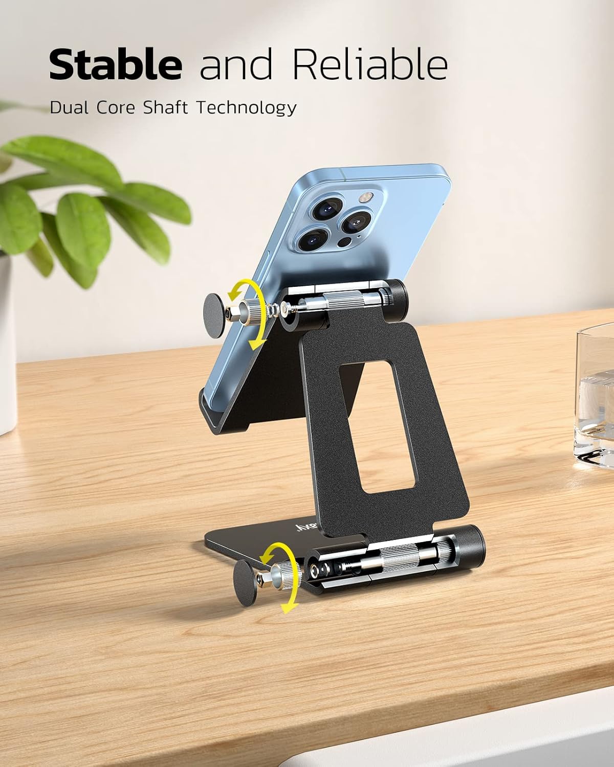 Dual Folding Cell Phone Stand, Fully Adjustable Foldable Desktop Phone Holder Cradle Dock Compatible with iPhone 17