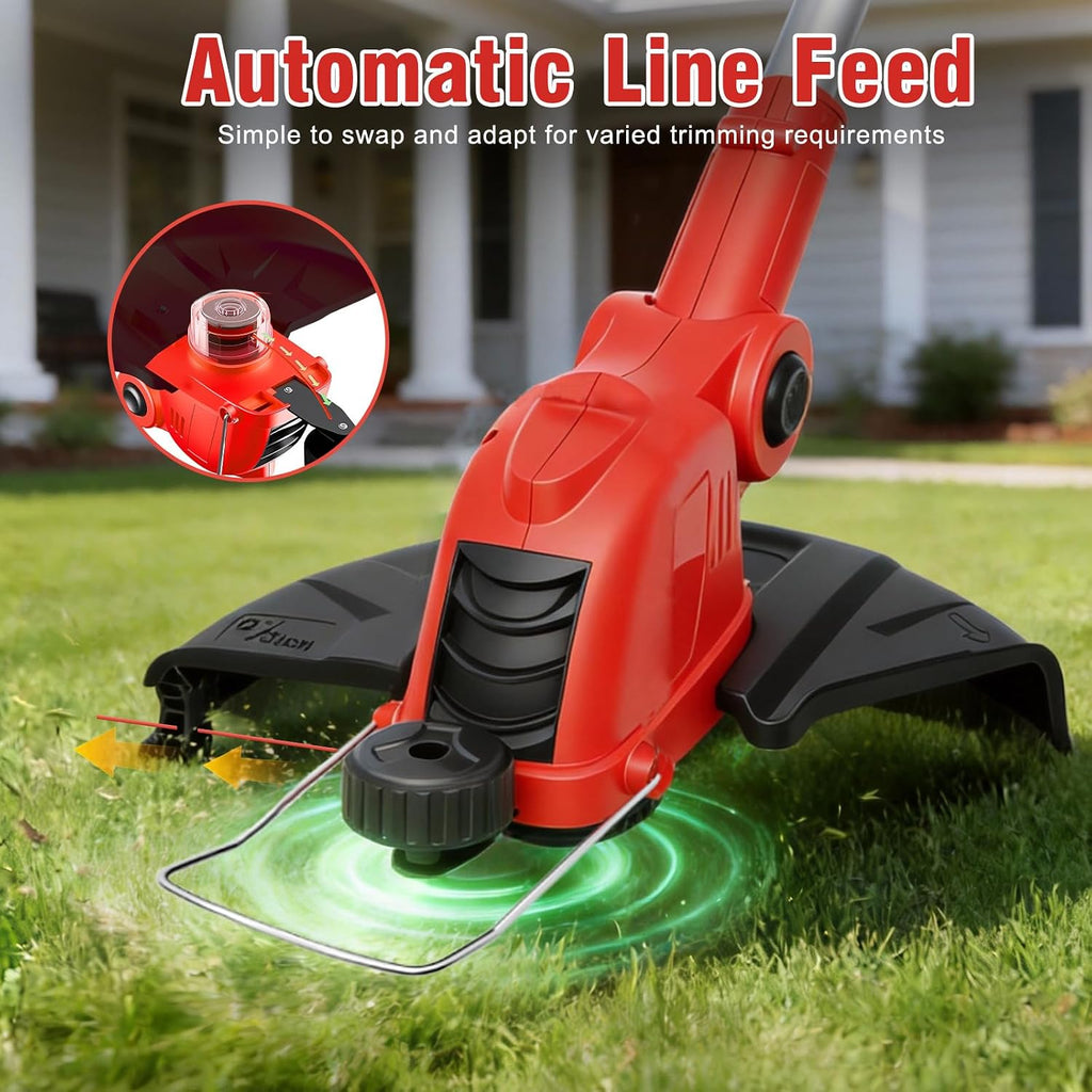 21V Electric Weed Wacker & Edger Lawn Tool Auto-Feed with 2.0Ah X 2 Battery | 12 Inch String Trimmer, 2-in-1 Weed