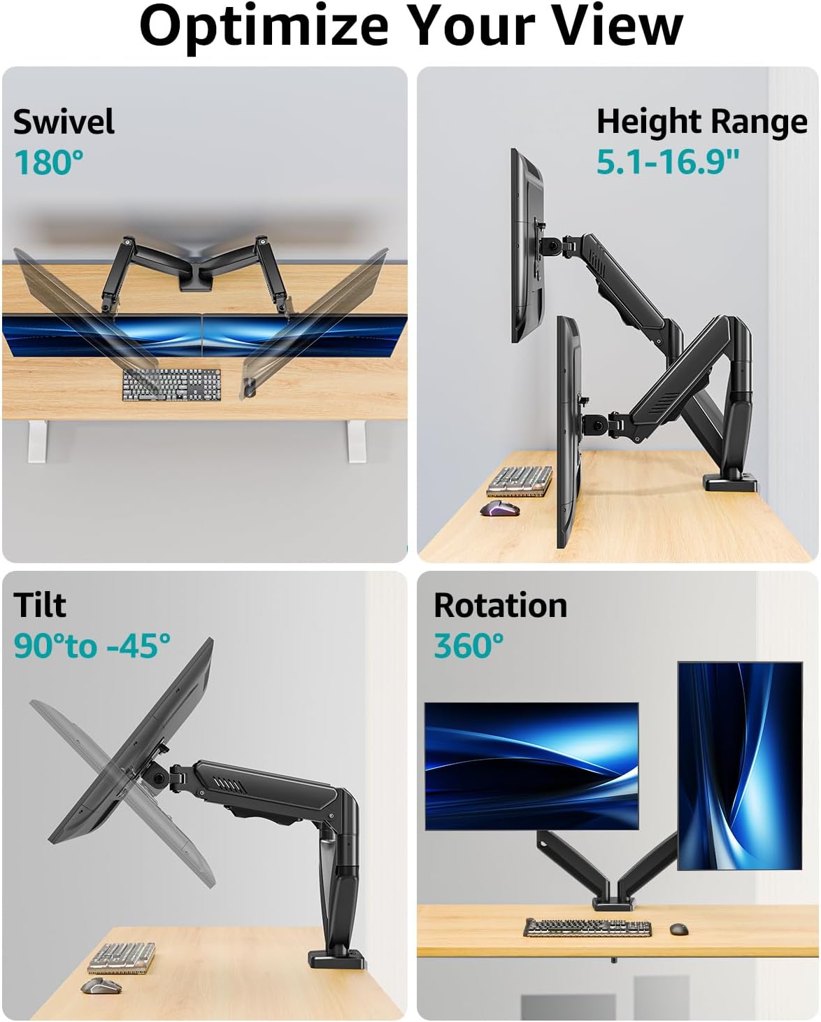 Dual Monitor Arm Desk Mount Fits Max 32 inch Screens, Holds 4.4 to 19.8lbs | Display VESA Mount, Adjustable Double