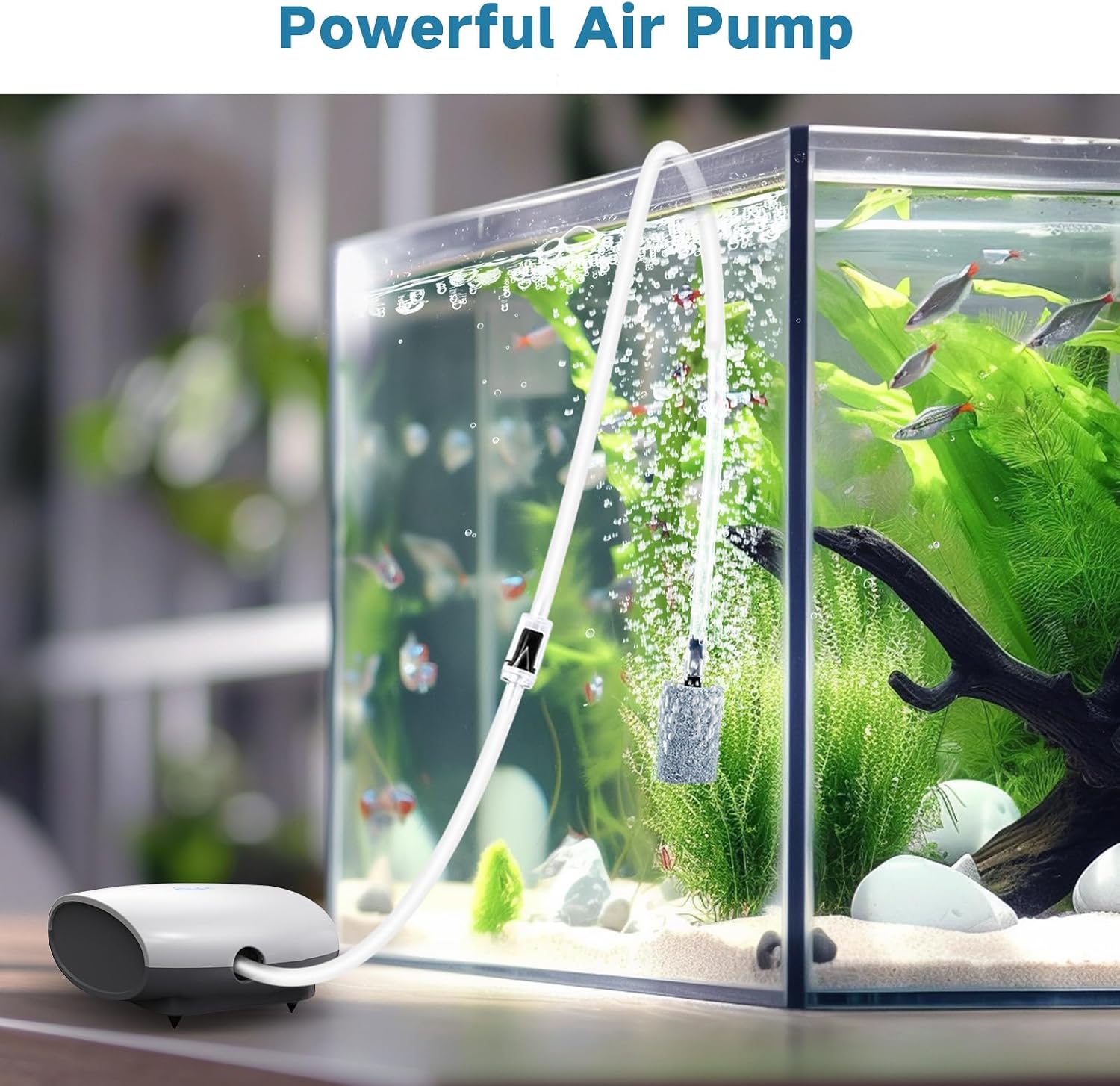 Aquarium Air Pump Quiet Fish Tank Aerator Pump Fish Oxygen Pump with Air Tubes Air Stones & Check Valve (3W for Up to