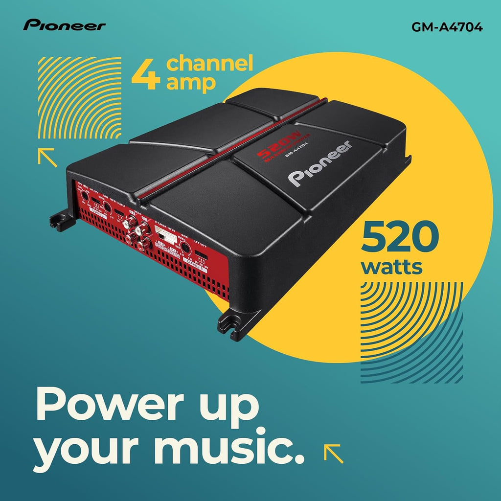 GM-A4704 520W Max Class AB Bridgeable 4-Channel Car Amplifier | Variable High-Pass Filter