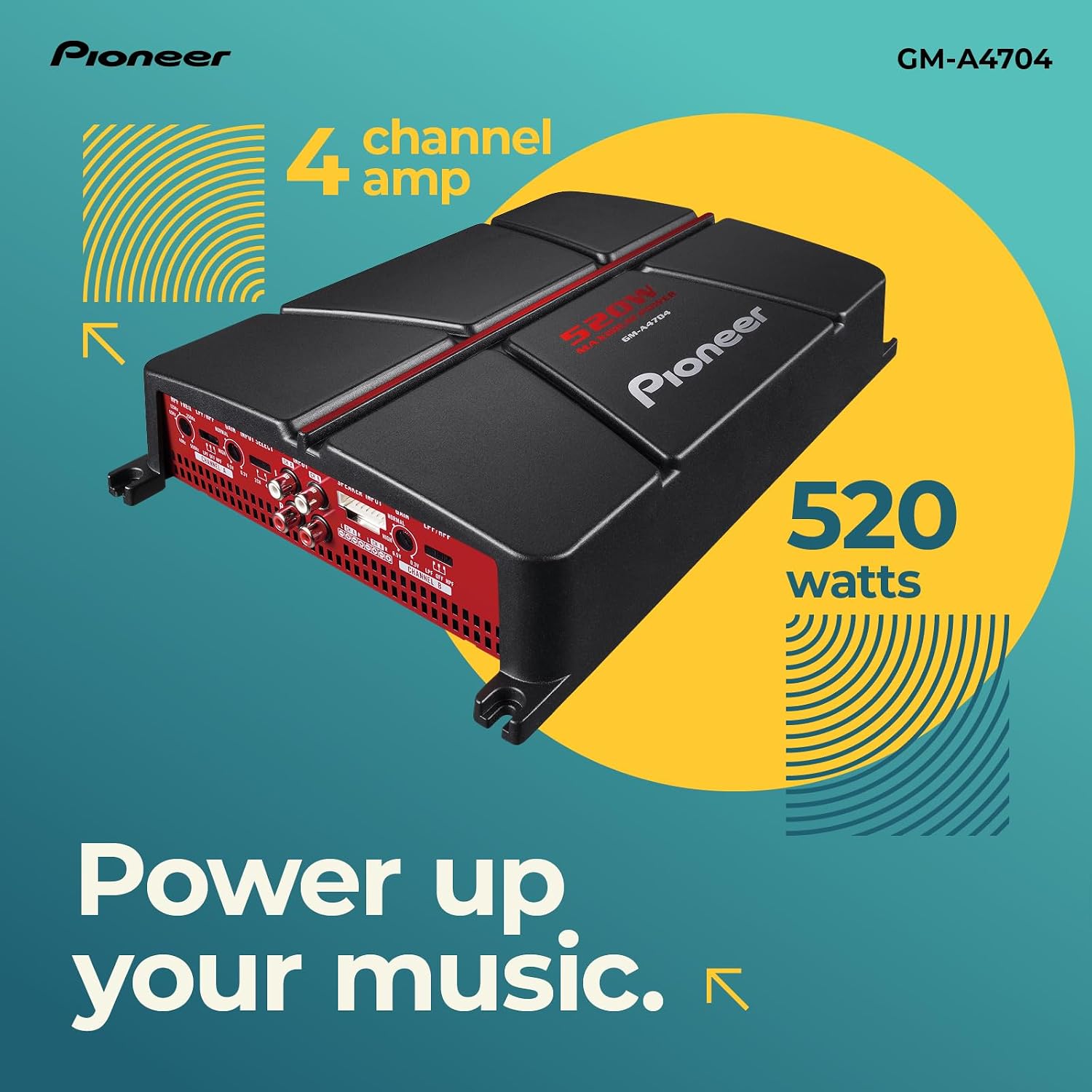 GM-A4704 520W Max Class AB Bridgeable 4-Channel Car Amplifier | Variable High-Pass Filter