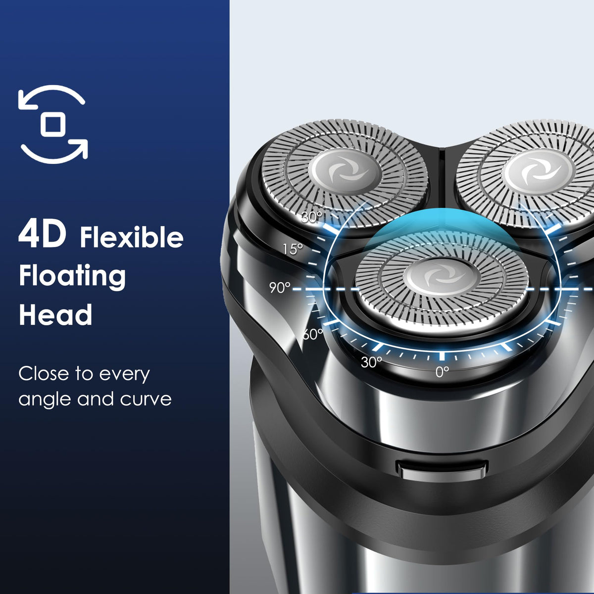 Men’s 4D Rotary Electric Shaver, Floating Head, Pop‑Up Trimmer