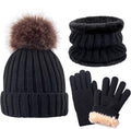 Kids Winter Knit Beanie Hat Scarf Gloves Set for Girls Boys Warm Thick Fleece Lined Cap with Pompom Mittens Neck Warmer
