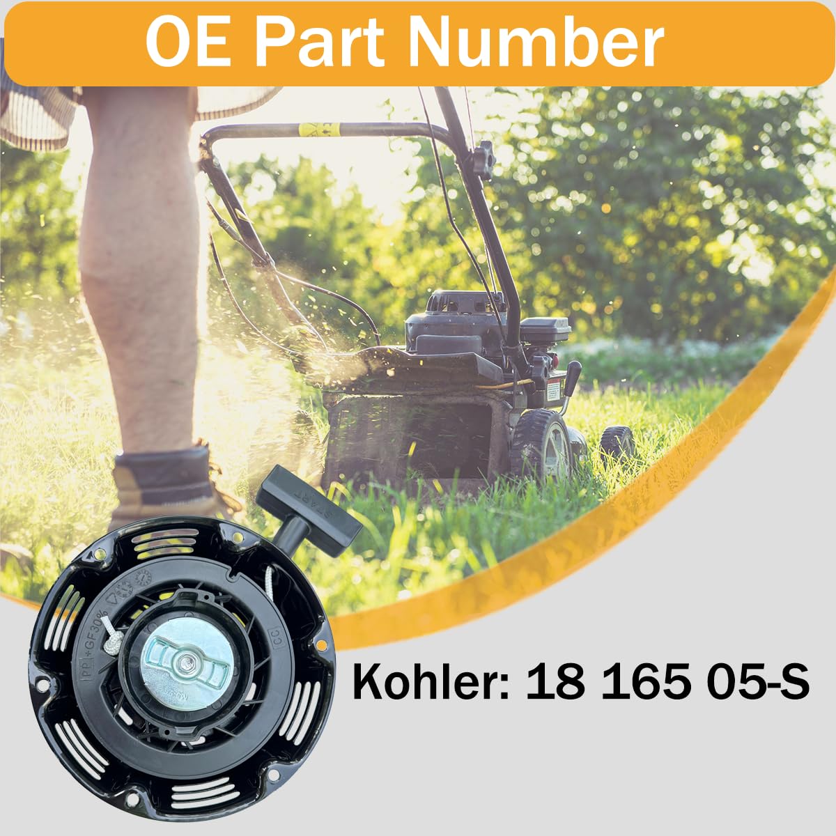 Pull Start Assembly for Kohler SH265 SH270 SH255 5.5hp 6.5hp 7hp 196cc Engine Pressure Washer Log Splitter Tiller Recoil Starter Pull Cord Replacement 18 165 05-S