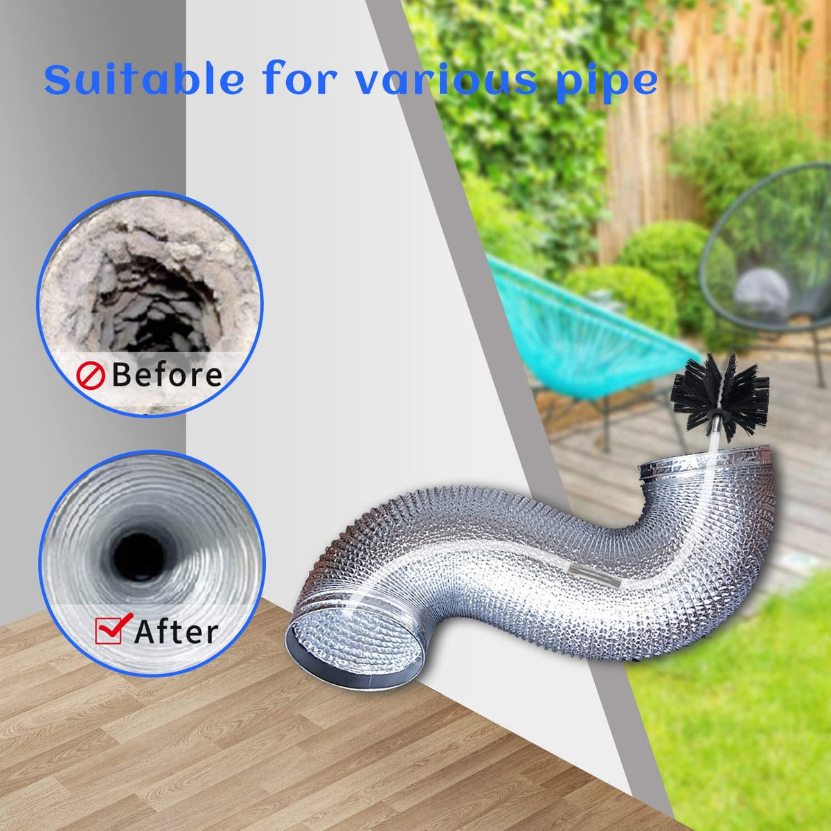 Dryer Vent Cleaner Kit Chimney Sweep Cleaning Tools Pellet Stove Cleaner Kit Air Dryer Duct Fireplace Brushes for