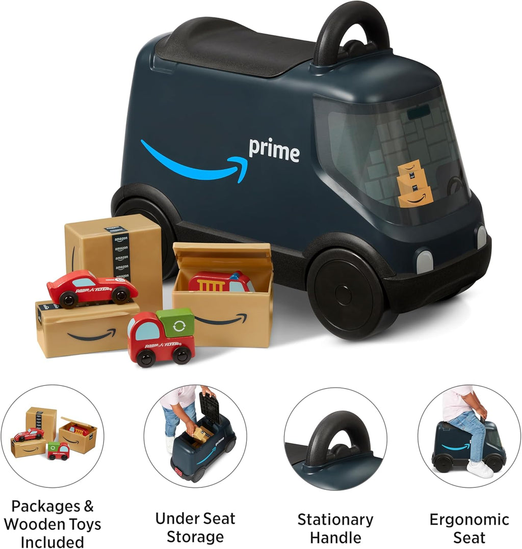 Amazon Delivery Van, for Ages 2+, Ride and Deliver Truck for Kids, Under Seat Storage, Ergonomic Seat, Includes 3