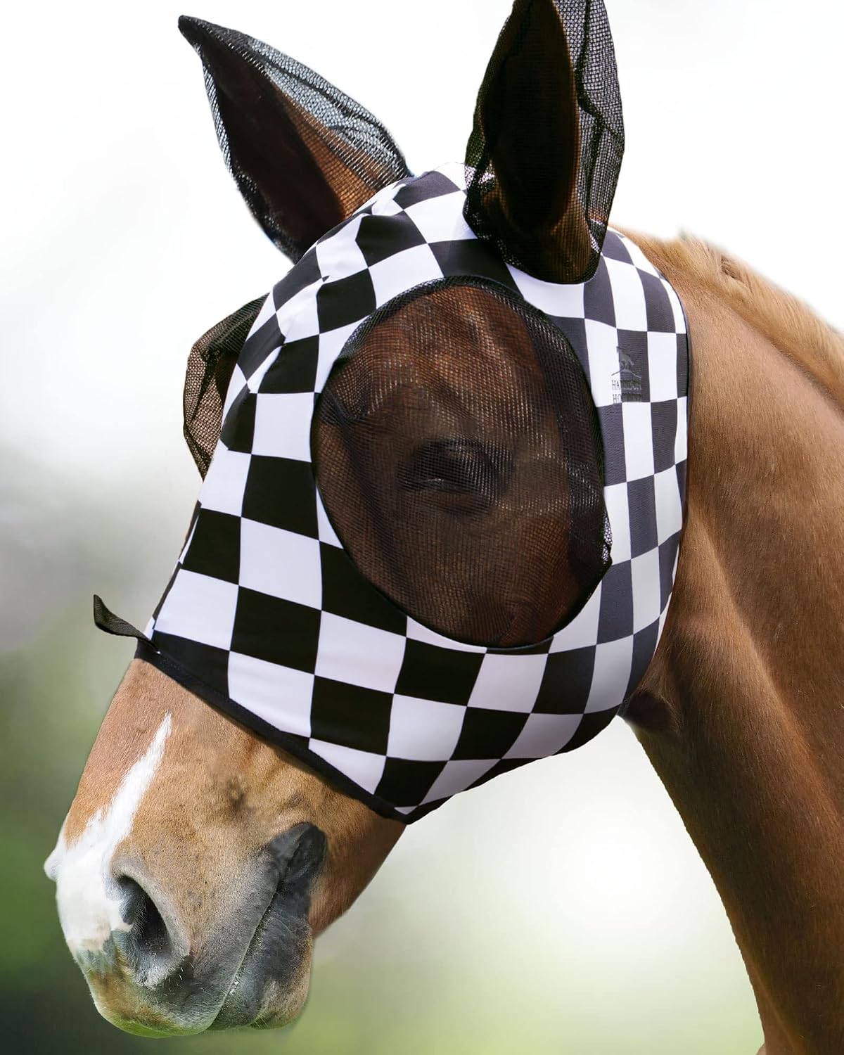 Super Comfort Stretchy Fly Mask Large Eye Space with UV Protection Soft on Skin with Breathability Checker Board Full