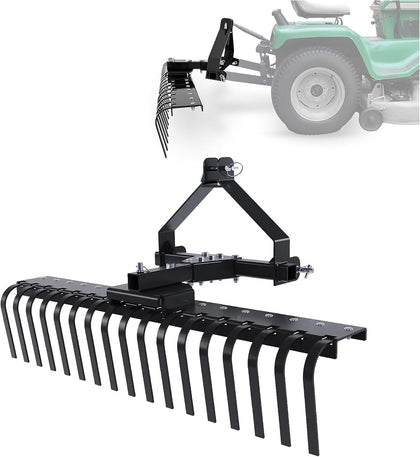 50In Landscape Rake Compatible with Category-0 Cat0 Tractor 3 Point & 5-Position Angle Adjustment for Garden, Farm