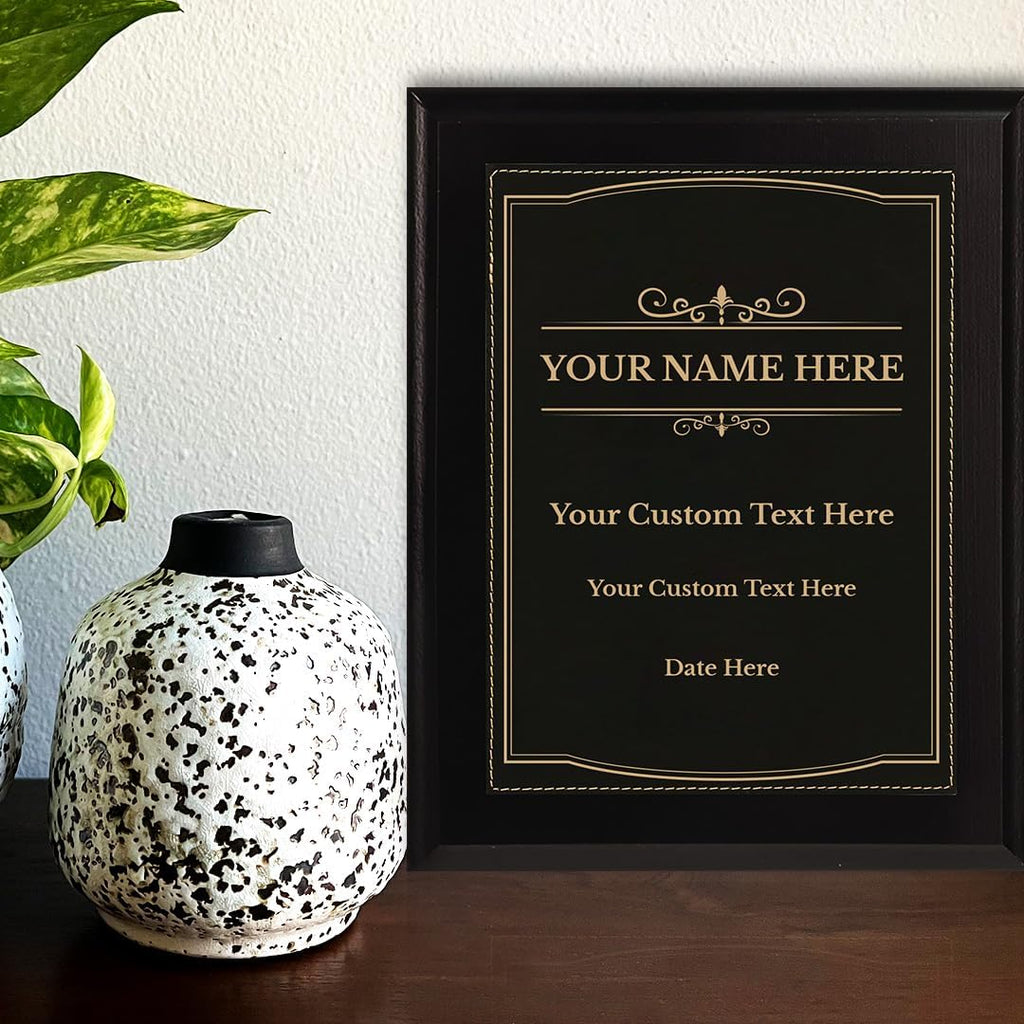 Certificate Award Theme, Black Wood Frame Customizable Leatherette Award Plaque | Easel Mount Option | Recognition of