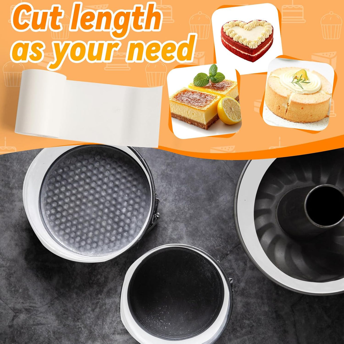 Baking Parchment Paper Side Liners - 2.95 in x 131.23 ft Cake Pan Side Liner Roll Parchment Paper Strips for Round