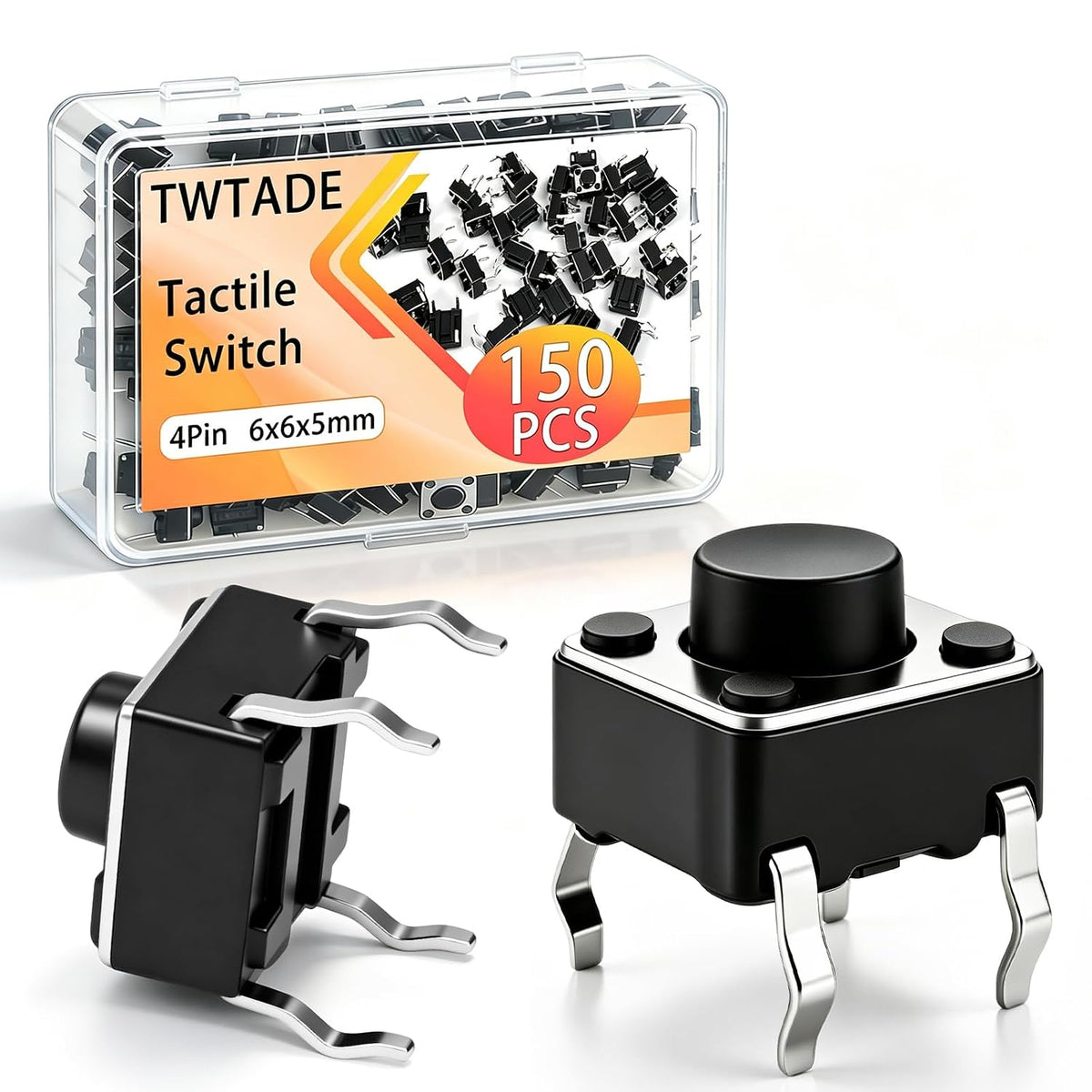 TWTADE 150Pcs Micro Momentary Tactile Push Button Switch 6x6x5mm 4 Pin Tact Switch Assortment Kit for Remote Controls, Cameras, Computers, DIY Projects