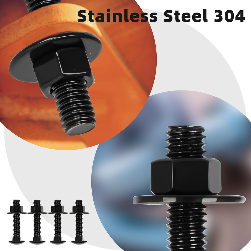 1/4-20 x 1-1/2" Carriage Bolt Kit, Stainless Steel 304 Carriage Bolts Screws with Hex Nuts & Flat Washers, Round Head
