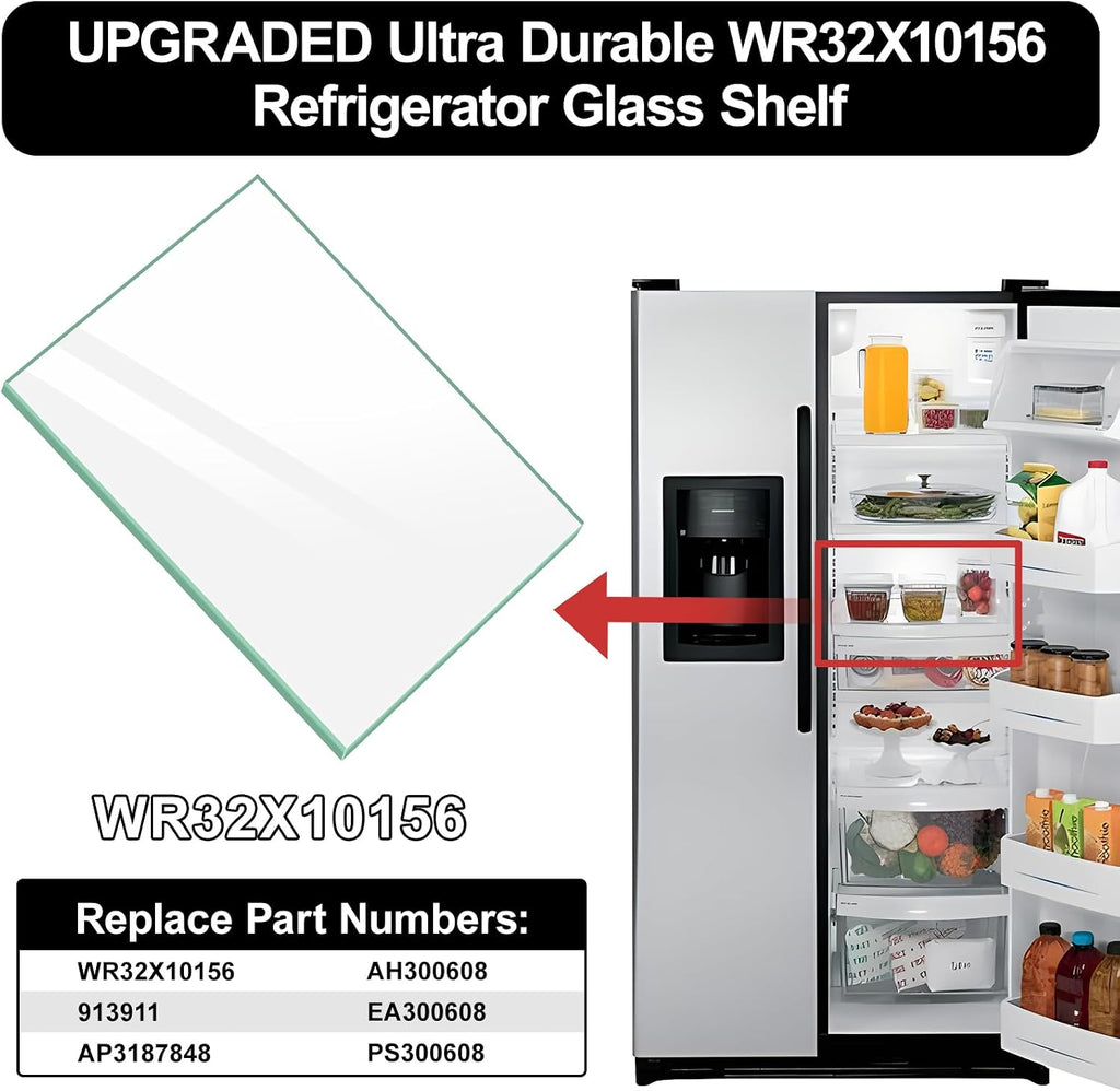 Ultra Durable WR32X10156 Refrigerator Glass Shelf Replacement Compatible with GE Refrigerator Upper Crisper Glass (2nd From Bottom) Replaces 913911 AP3187848 AH300608 EA300608 PS300608 Ultra Durable