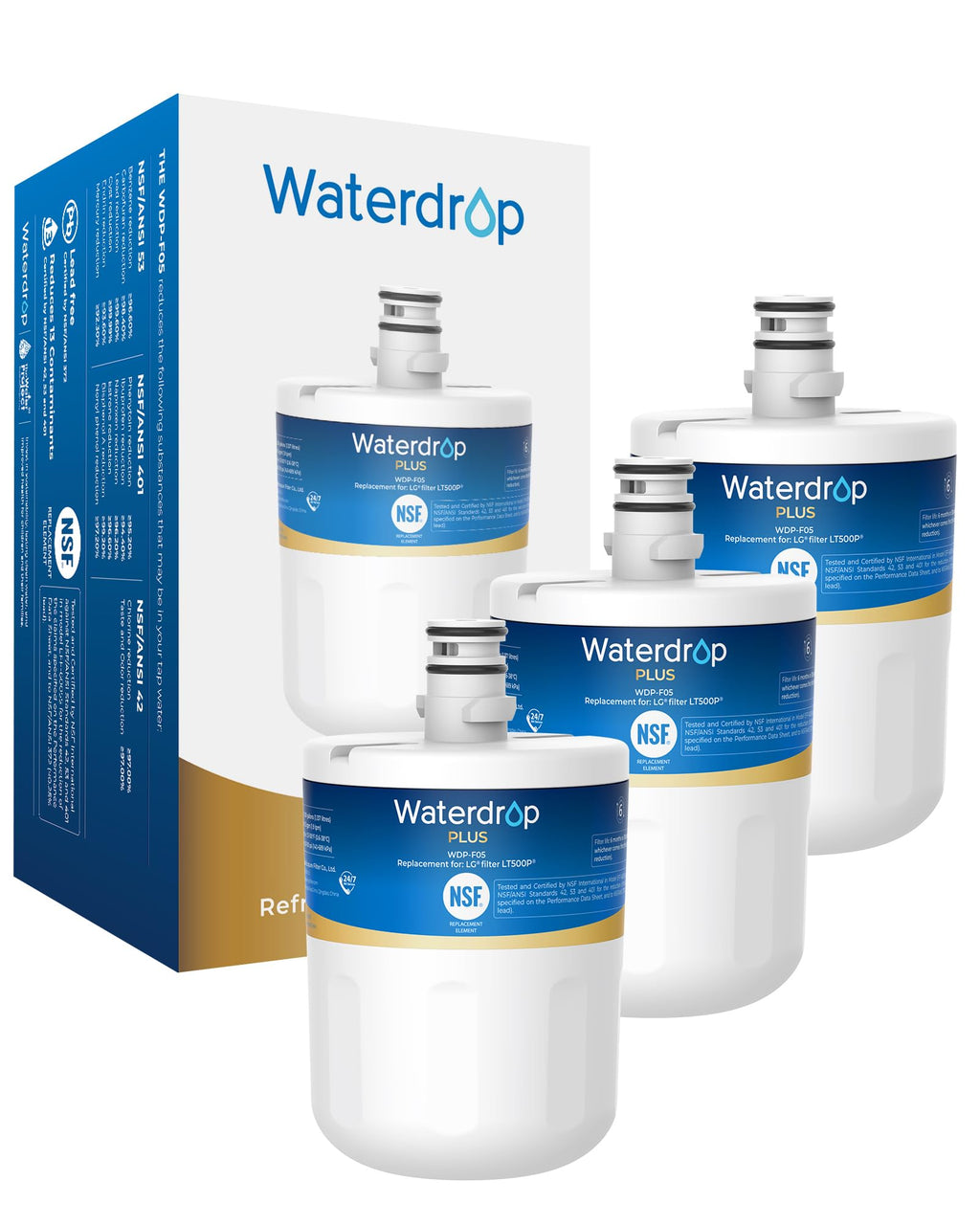 Plus 5231JA2002A NSF 401&53 Refrigerator Water Filter, 3 Pack