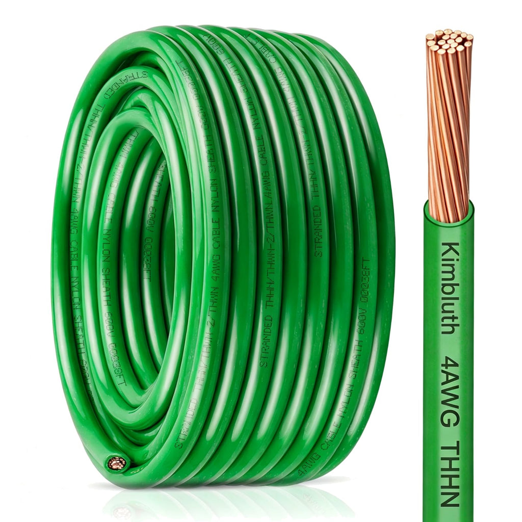 THHN Wire 4 Gauge 25 FT Stranded Copper Wire, Green