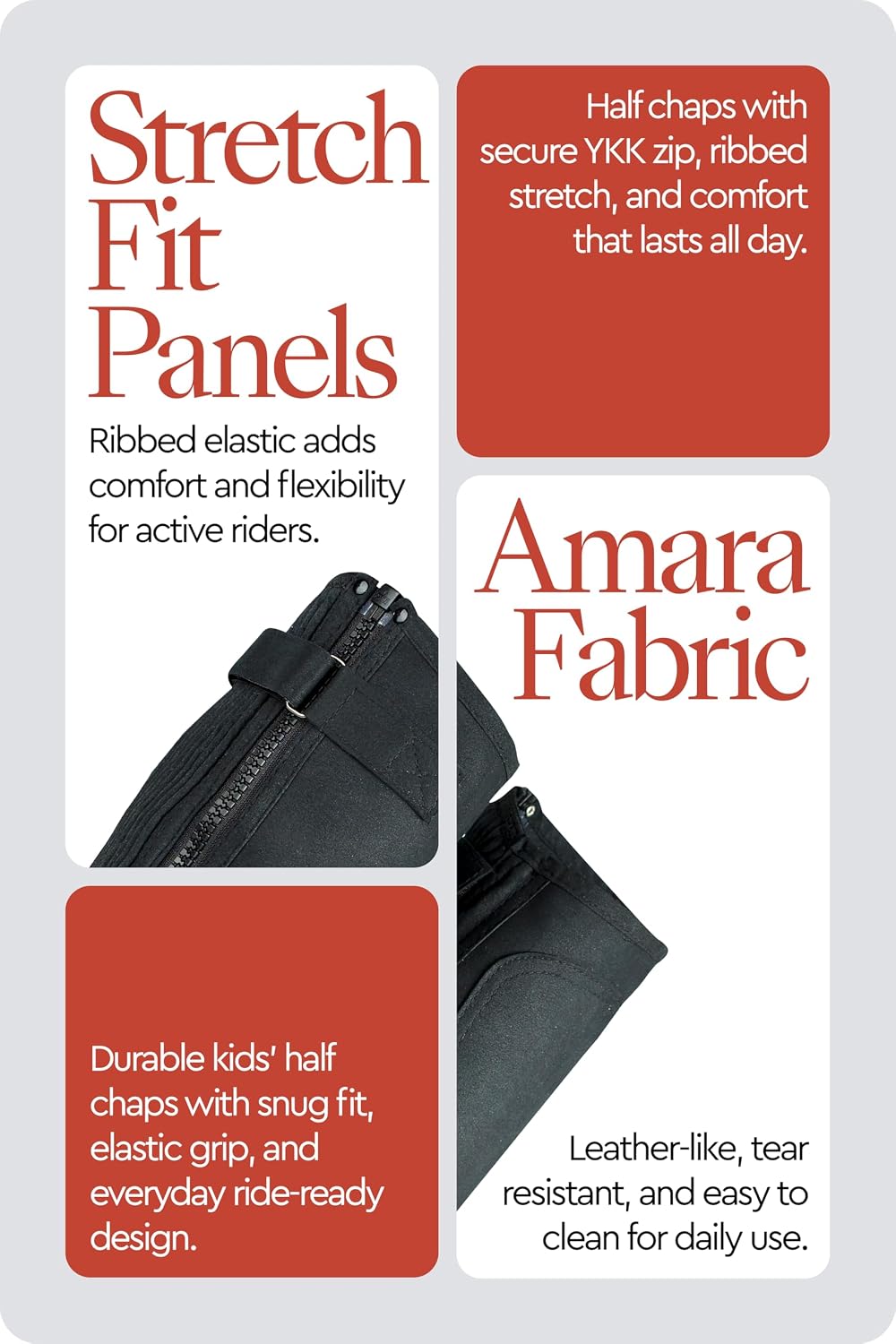 Amara Equestrian Half Chaps Kids, Faux Leather Half Chaps for Kids