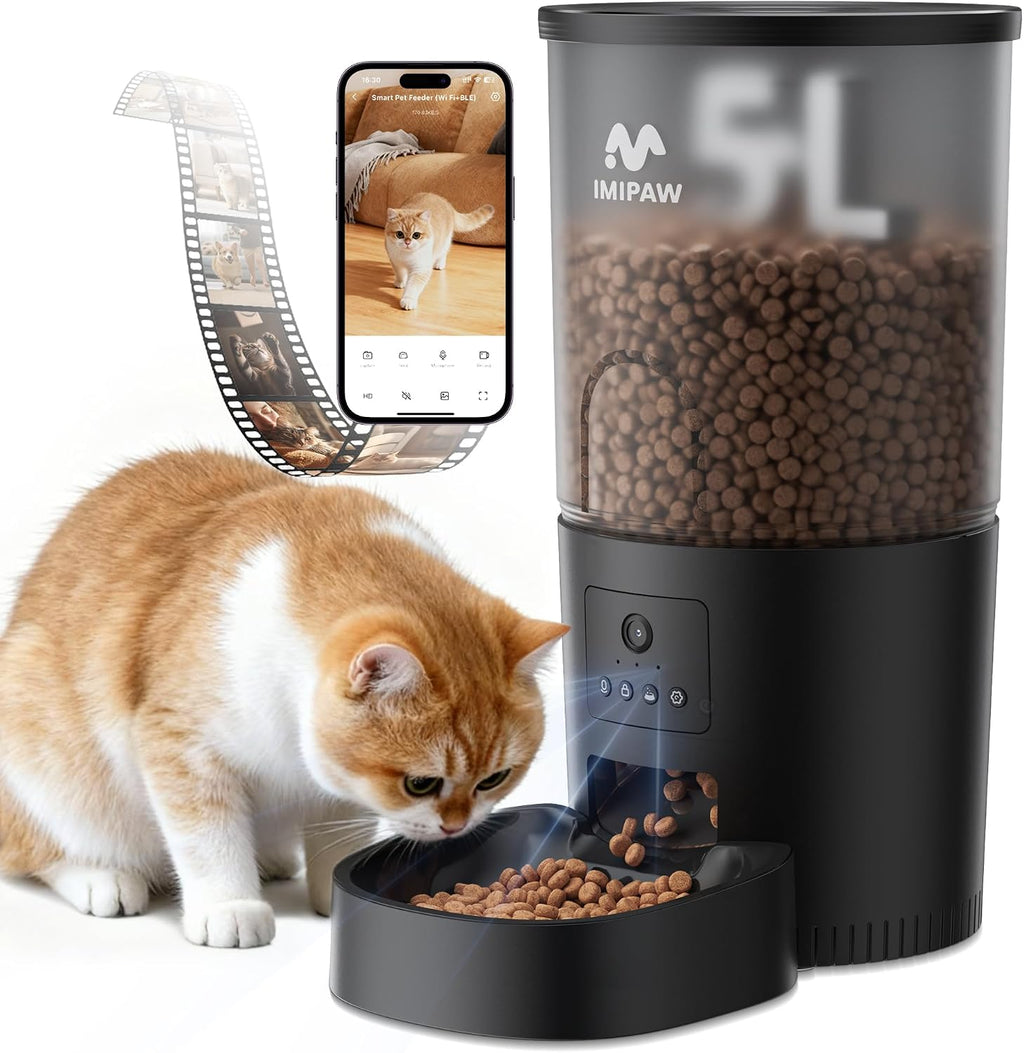 5L Automatic Cat Feeder with Camera - AI Pet Recognition & Recording, Night Vision, 5G WiFi APP Remote Control