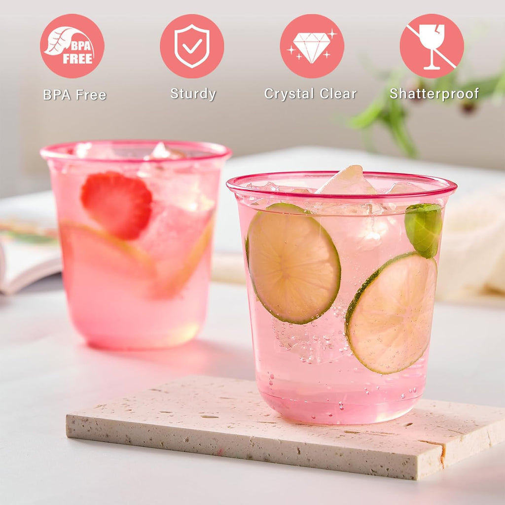 12 oz Pink Plastic Cups for Party, 50 Pack