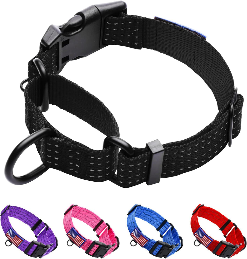 Martingale Collar for Dogs with Buckle-USA Flag,L, Black