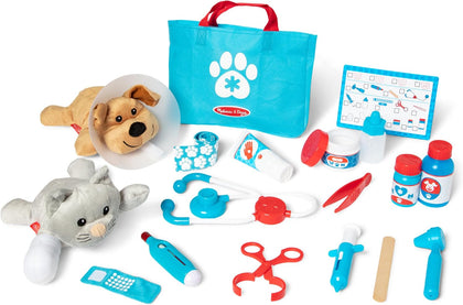 Melissa & Doug Examine and Treat Pet Vet Play Set, 24-Piece Animal Doctor Playset with Dog & Cat Plushies, Pet Doctor