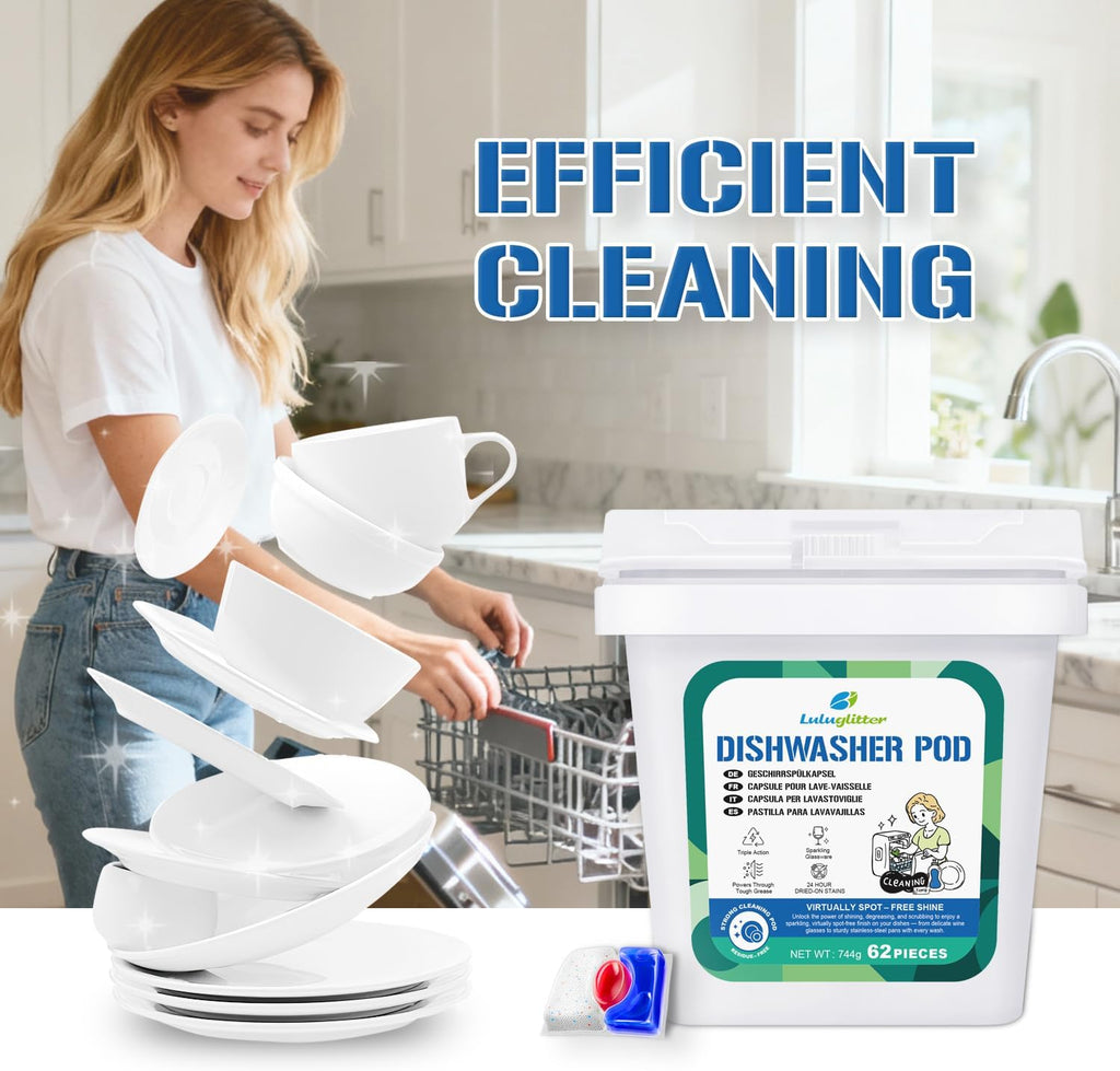 Dishwasher Pods 62 Count Dish Washer Soap Powerful Removes Burnt-On Stain