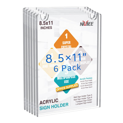 Acrylic Sign Holder 8.5 x 11 Clear Plastic Wall Mount Frame 6 Packs