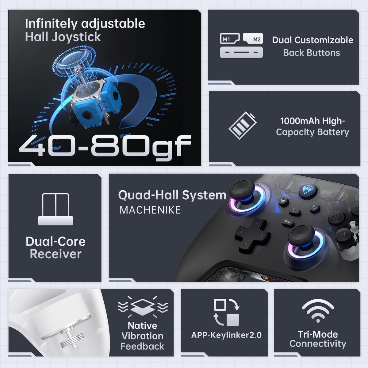 G3V2 Bluetooth Controller for Pc/Switch/Ios/Android, Hall Effect Joysticks, RGB Lighting Gaming Controller,2