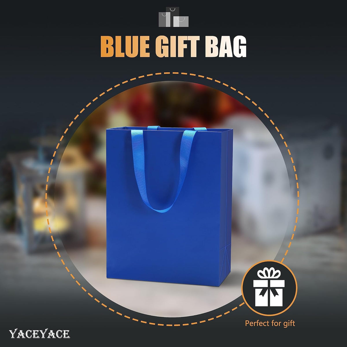 Blue Gift Bags Bulk, 20Pcs 8"x4.25"x10.5" Medium Blue