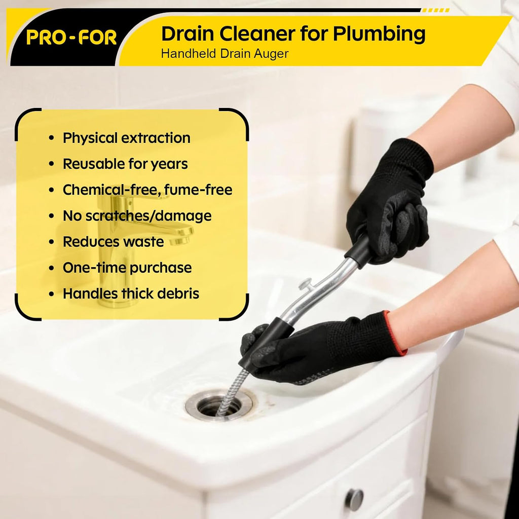 25FT Handheld Drain Auger, Heavy Duty Plumbing Snake for Clogged Drains, 3/8 Inch Diameter Manual Drain Cleaner for