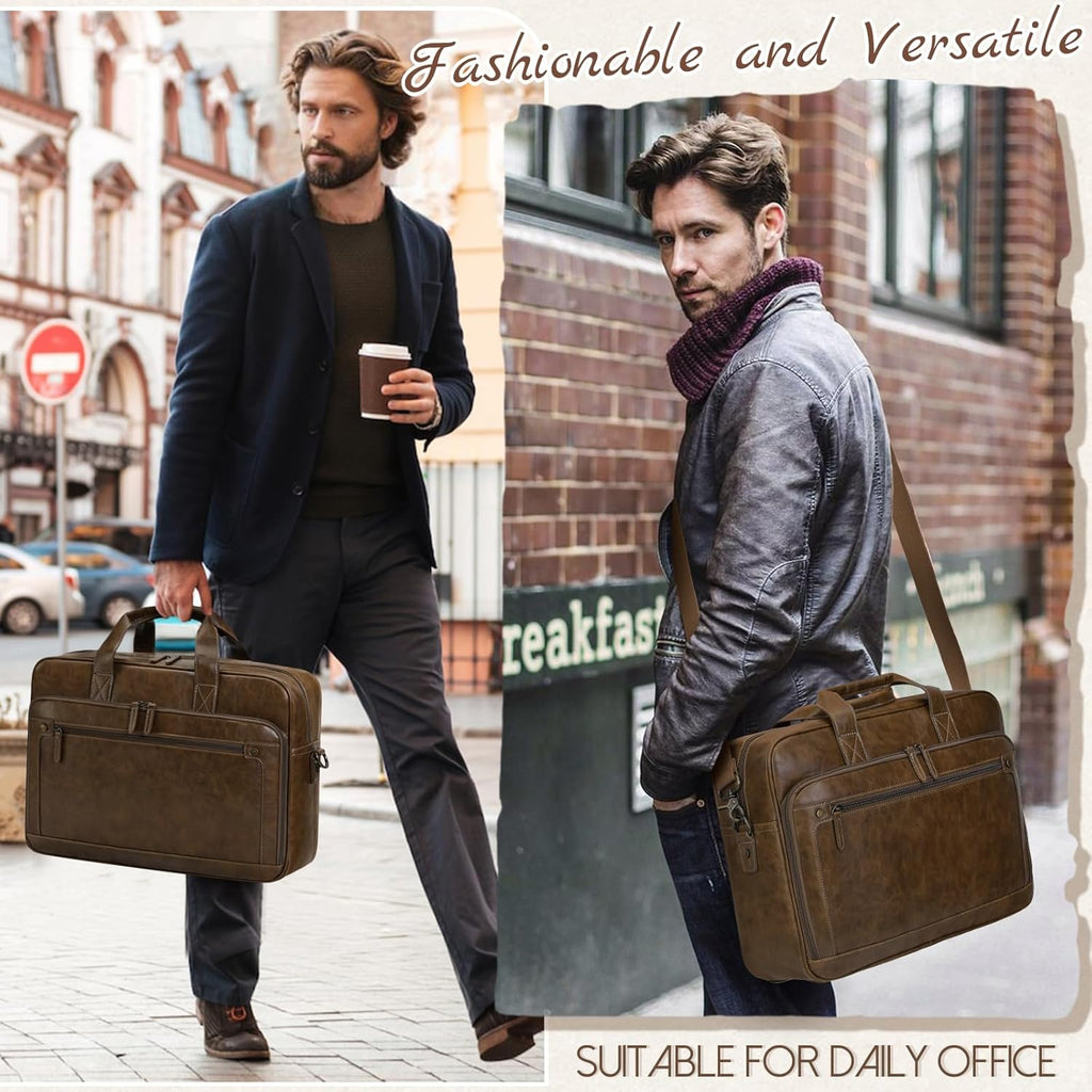 Mens Laptop Bag 16 Inch Leather Briefcase Vintage Messenger Bag for Men Large Crossbody Shoulder Office Computer Bag