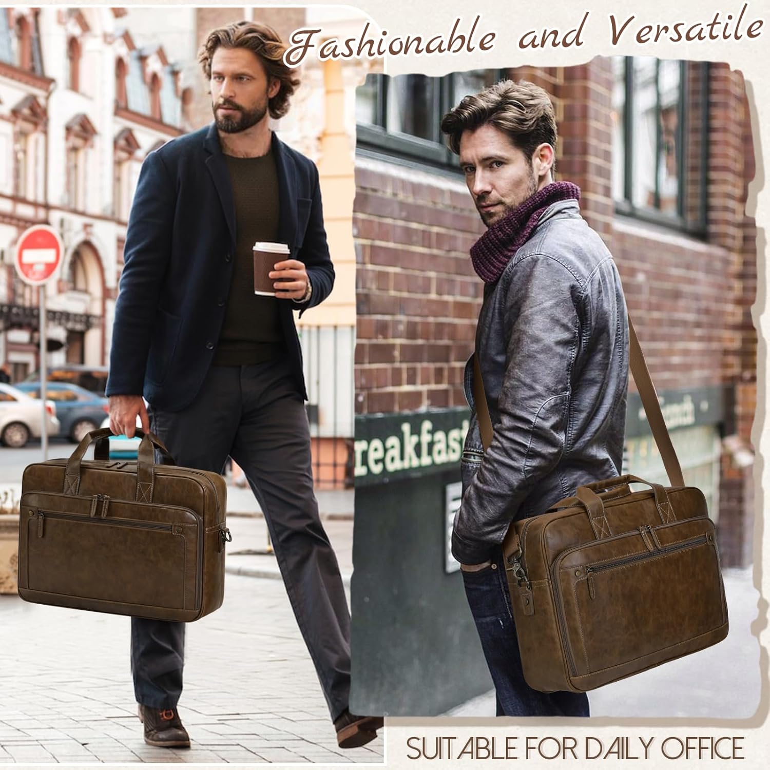 Mens Laptop Bag 16 Inch Leather Briefcase Vintage Messenger Bag for Men Large Crossbody Shoulder Office Computer Bag