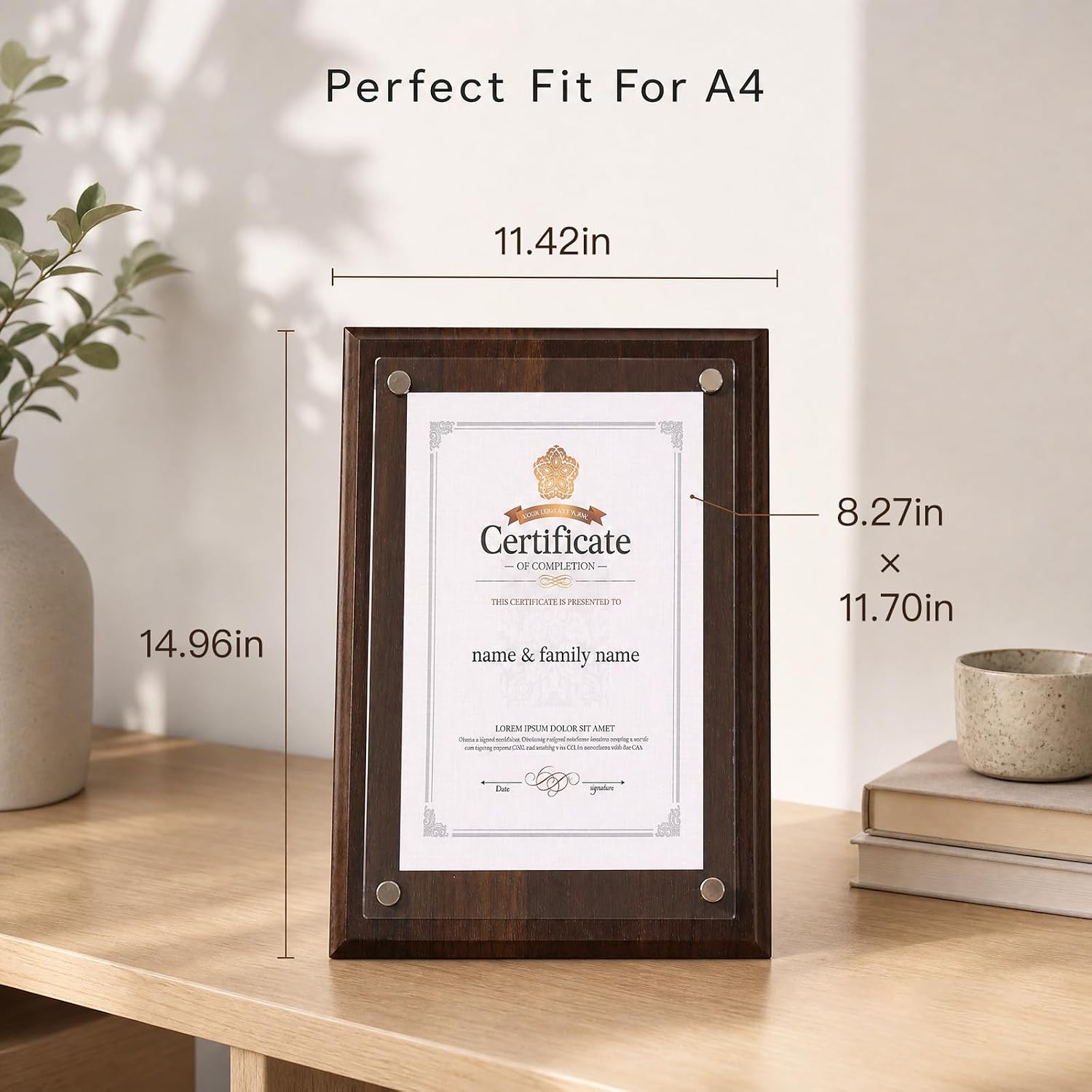 Award Plaque, Personalized Plaque, Walnut Wood 11.42 x 14.96in A4 Certificate Frame with Acrylic Panel for Employee