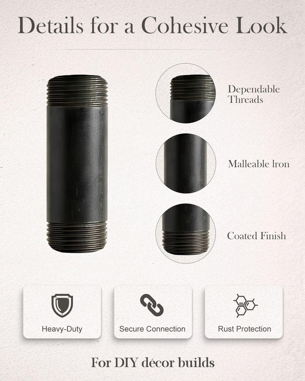 10 Pack 3/4 x 2 Inches Black Malleable Steel Pipe Nipples