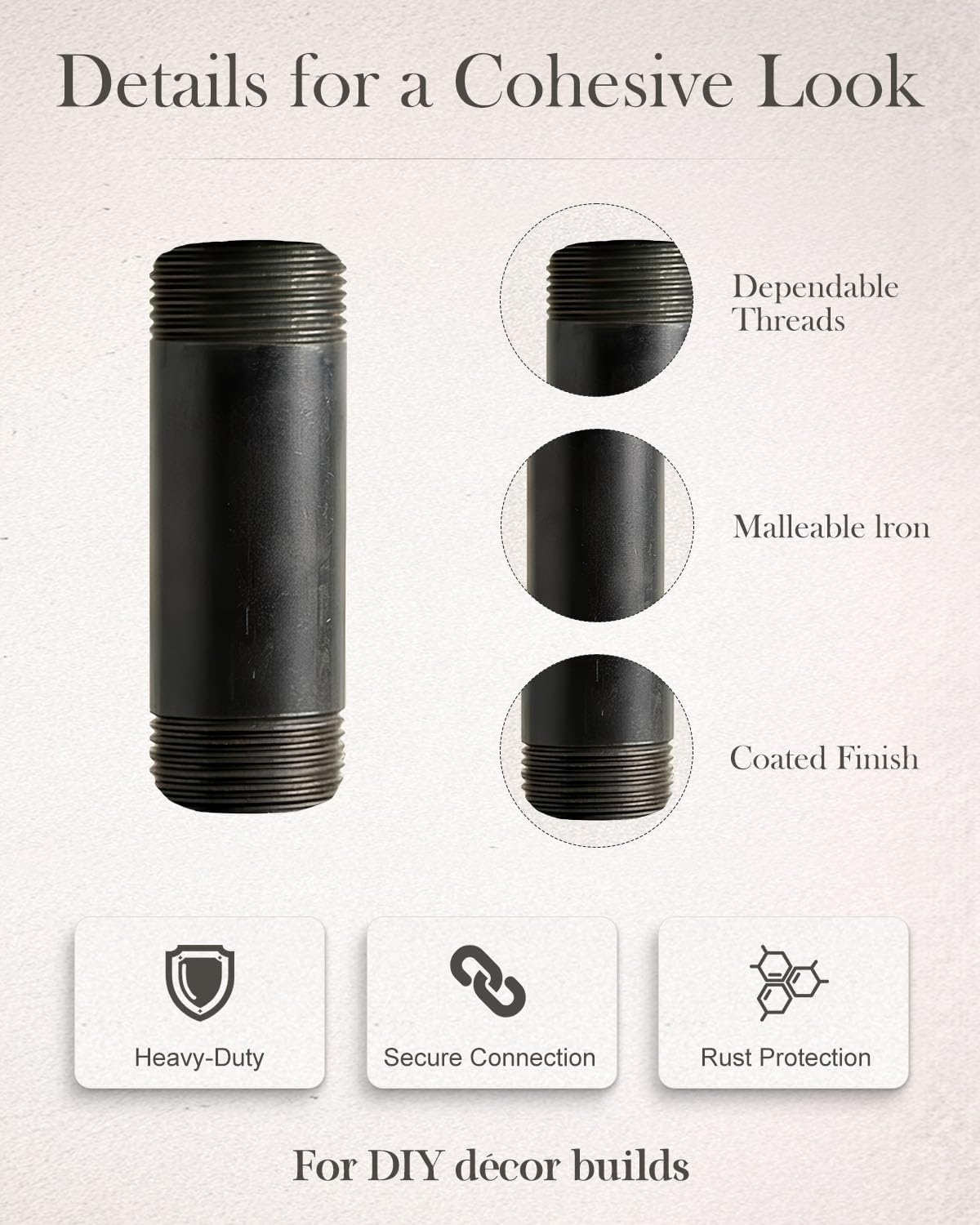 10 Pack 3/4 x 2 Inches Black Malleable Steel Pipe Nipples