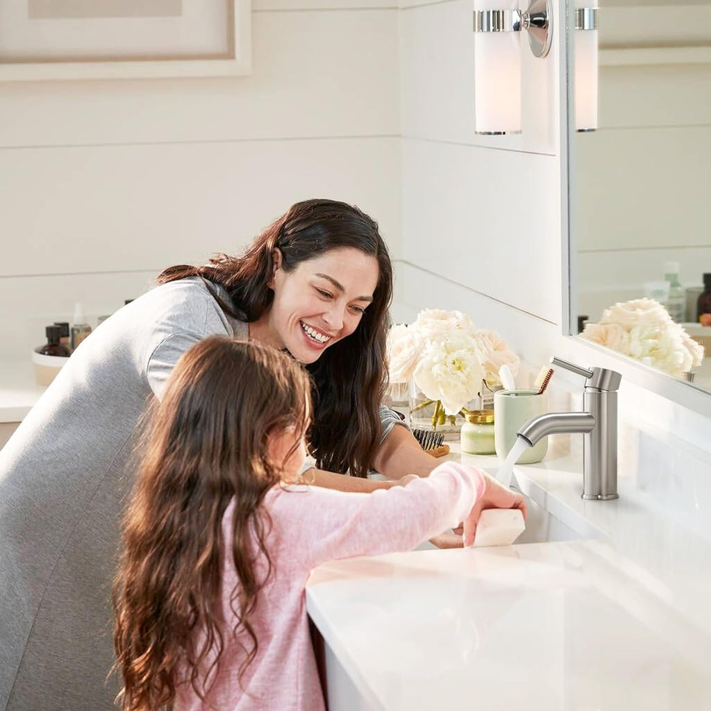 Bathroom Faucet Brushed Nickel Modern Single Hole Bathroom Sink Faucet with Single Handle Suitable for 1 or 3