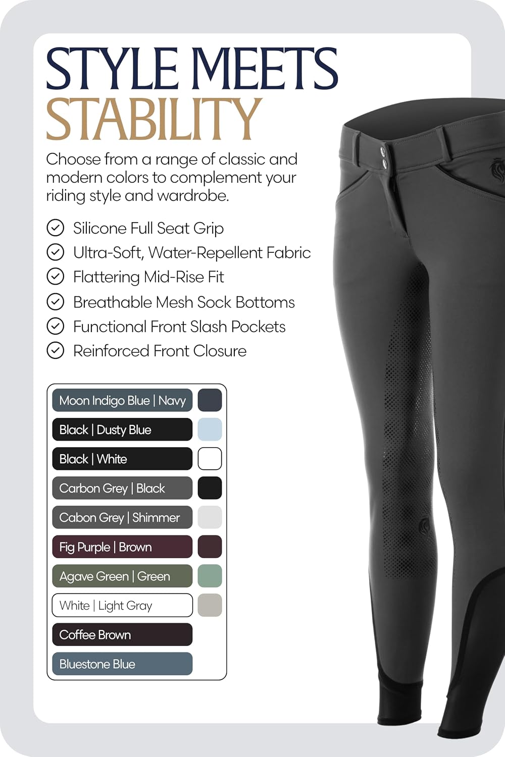 Astrid Women's Full Seat Horse Riding Pants, Equestrian Breeches