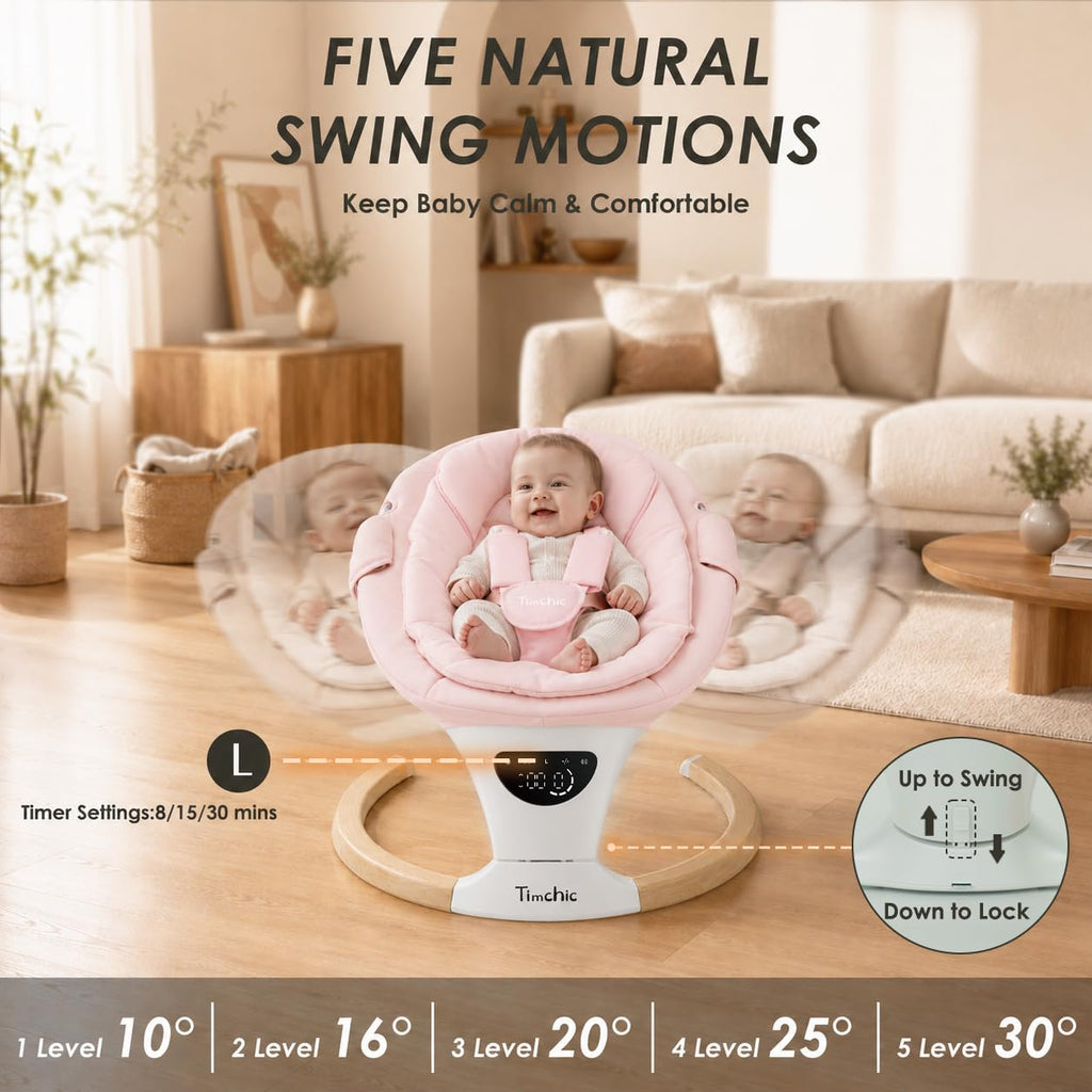 Baby Swing for Infants, Portable Electric Swing with Auto-Rocking Detection, 5 Speeds, 3 Heights, Remote Control, for