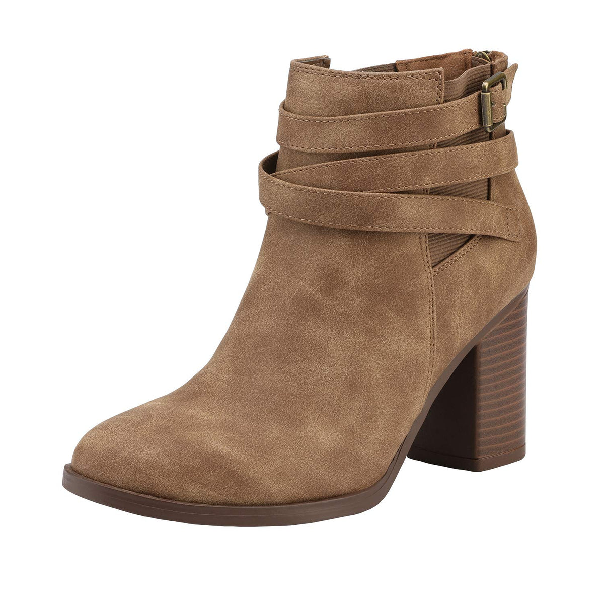 DREAM PAIRS Women's Chunky High Heel Ankle Booties Shoes,Tan,8.5