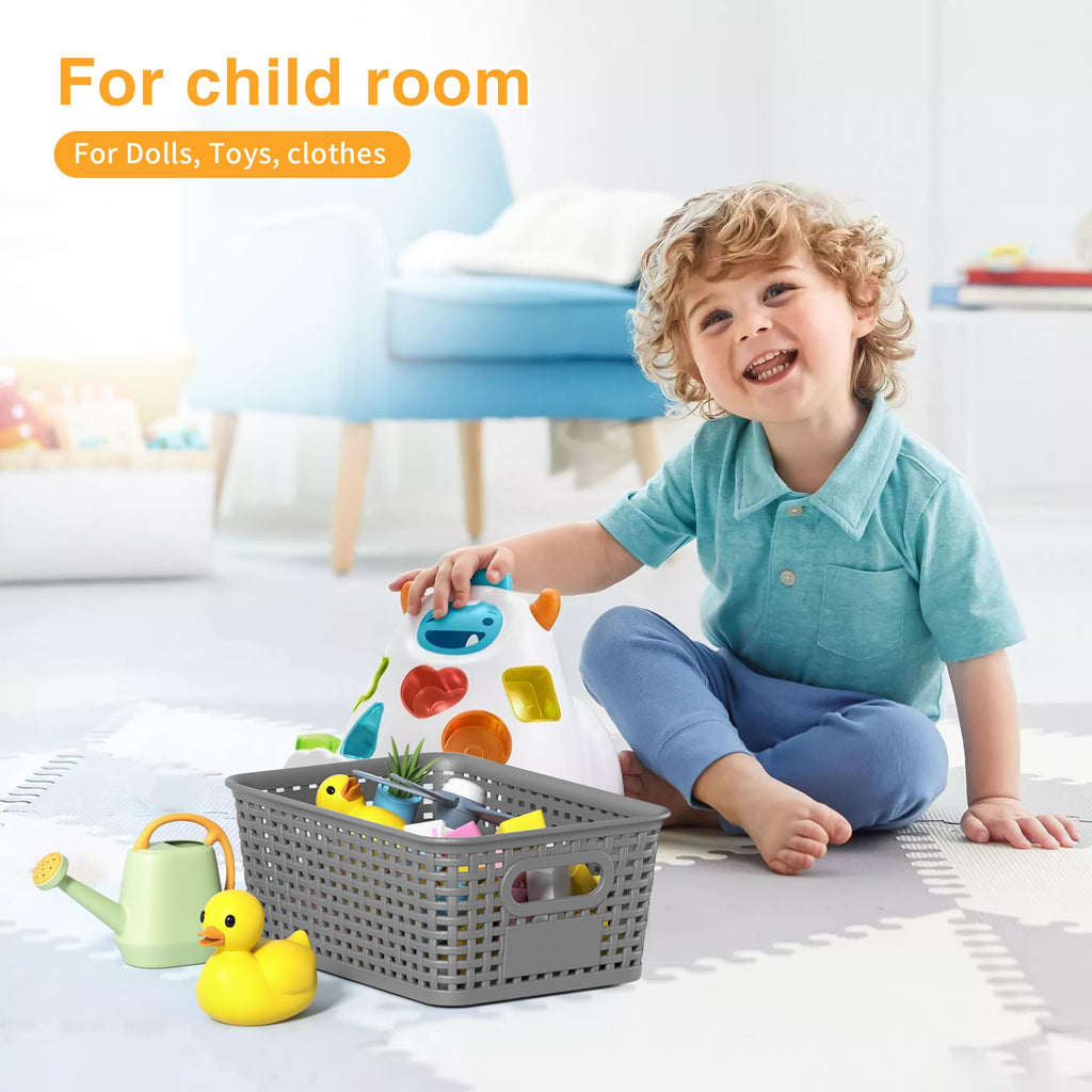 8 Pack Plastic Storage Baskets,Gray Stackable Storage Bins