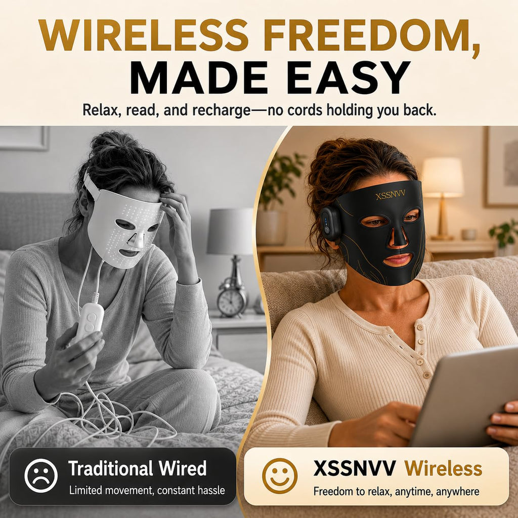 Red Light Therapy Mask for Face, Wireless LED Face Mask, 4 Modes